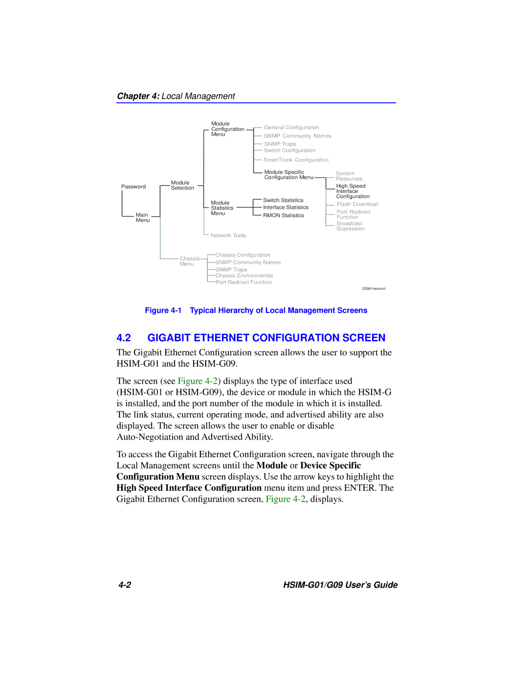 Cabletron Systems HSIM-G01 manual Gigabit Ethernet Configuration Screen, Local Management 