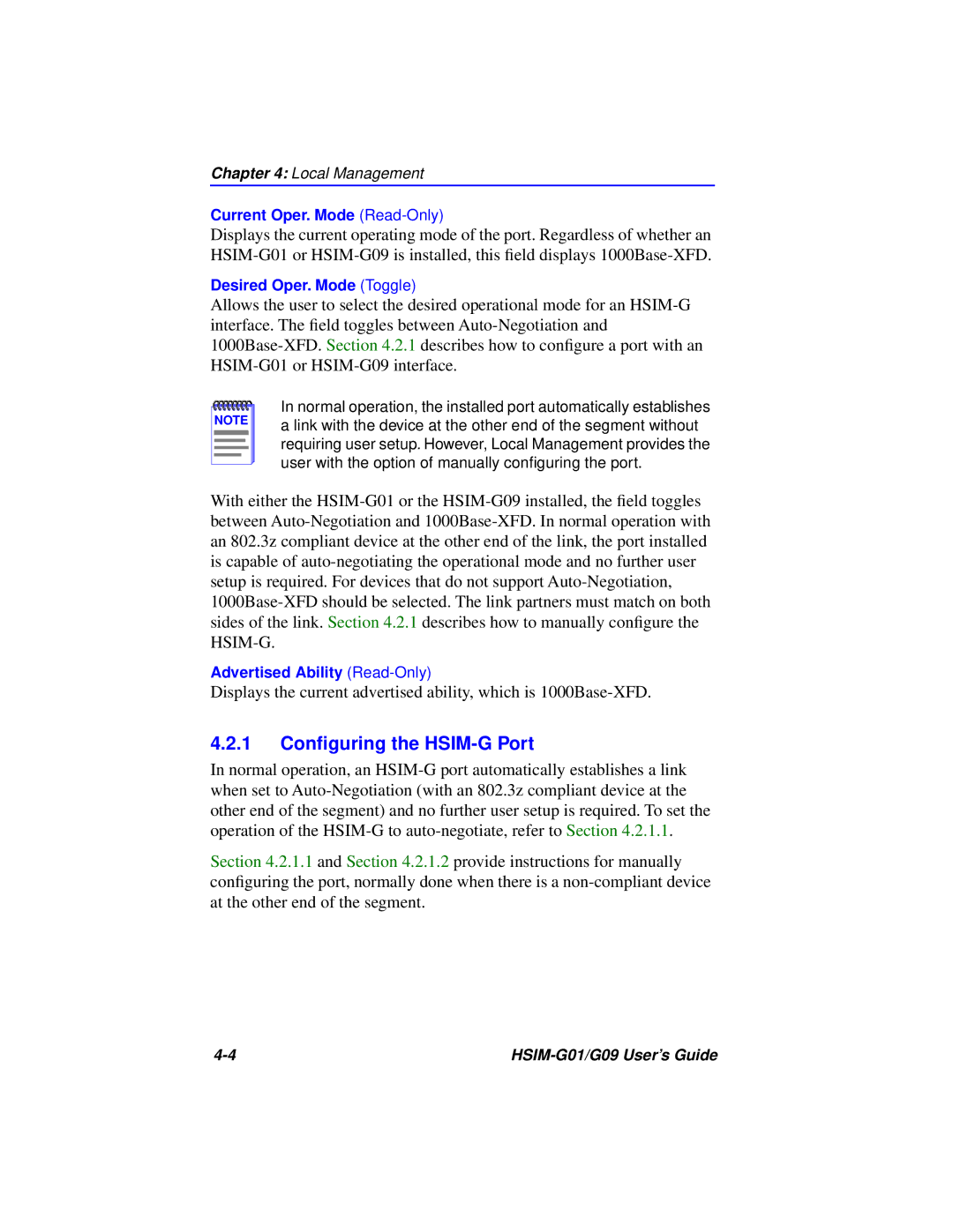 Cabletron Systems HSIM-G01 manual 1 Conﬁguring the HSIM-G Port 