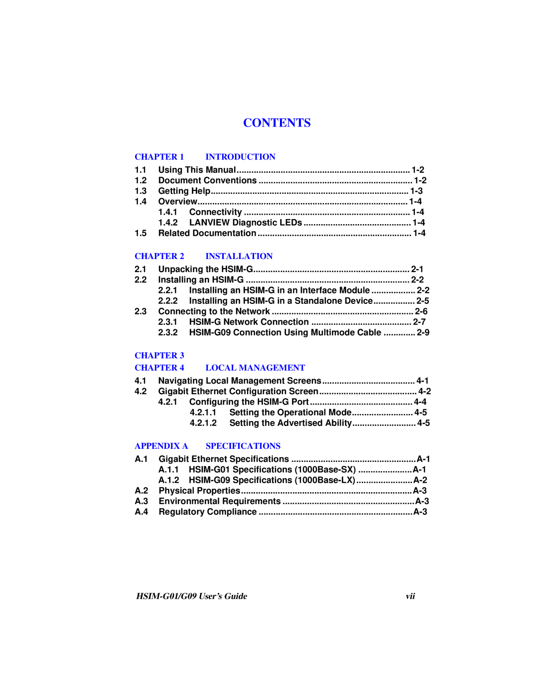 Cabletron Systems HSIM-G01 manual Contents 