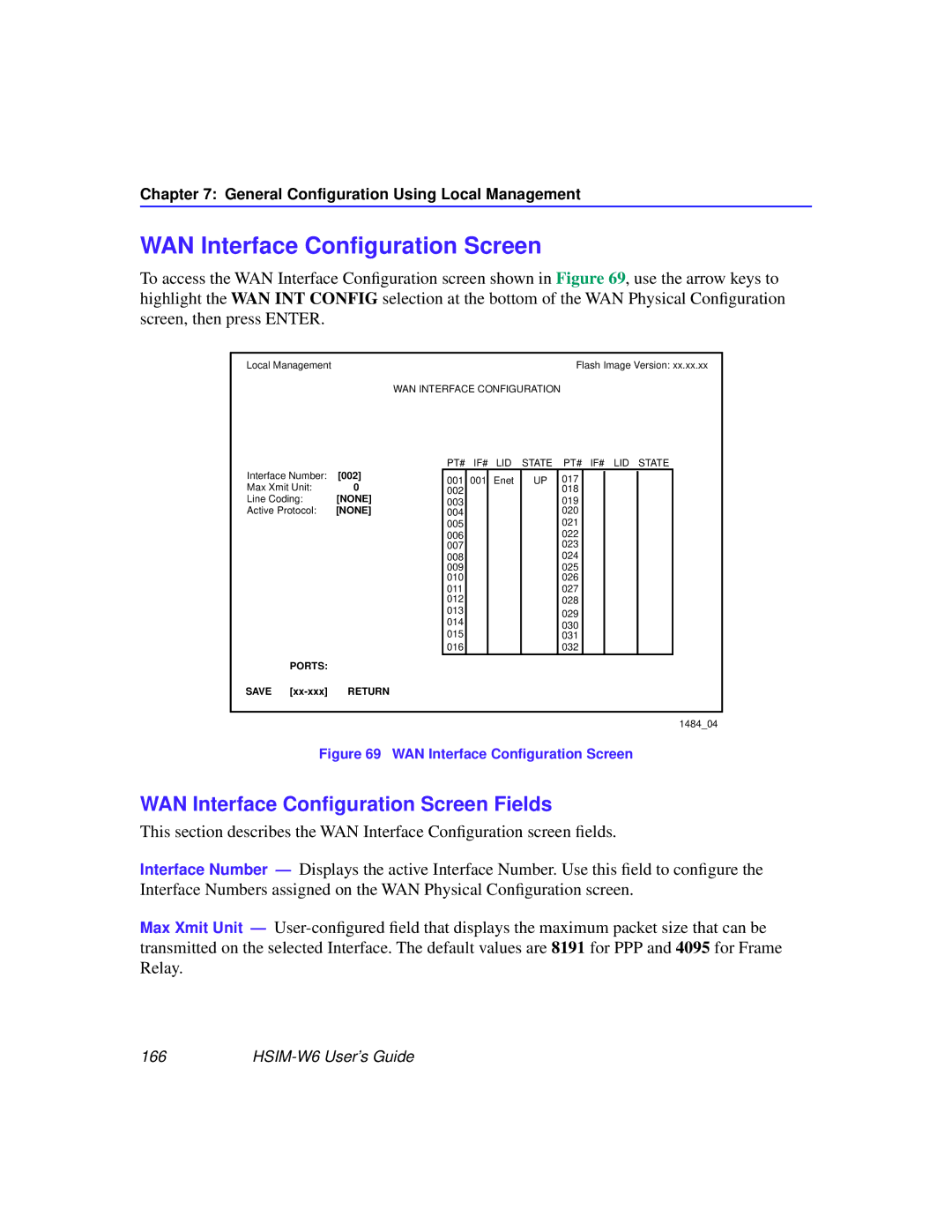 Cabletron Systems HSIM-W6 manual WAN Interface Conﬁguration Screen Fields 