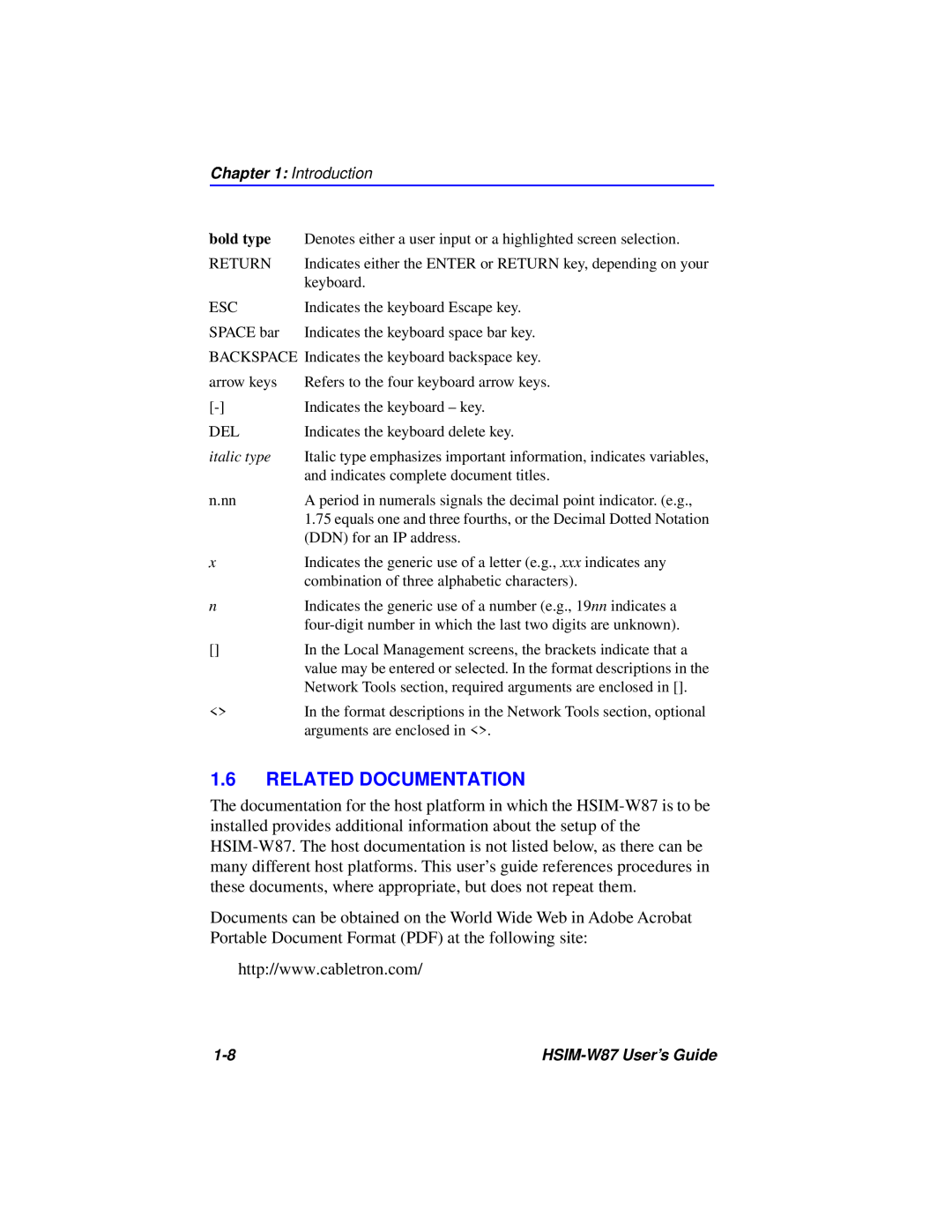 Cabletron Systems HSIM-W87 manual Related Documentation, bold type 