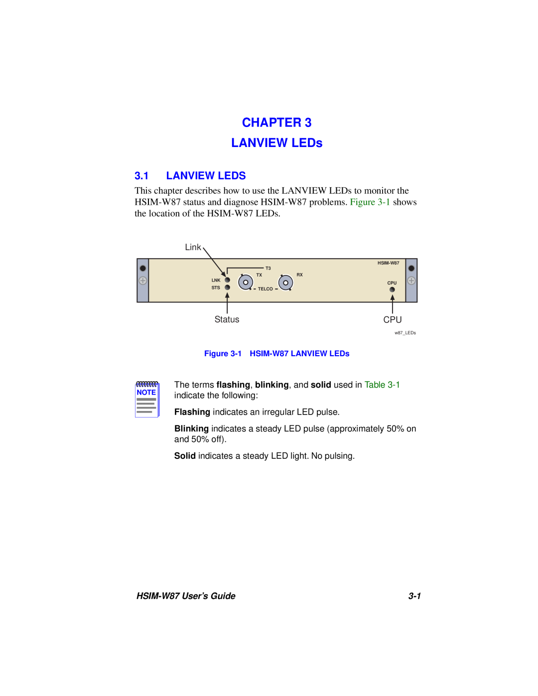 Cabletron Systems manual CHAPTER LANVIEW LEDs, Lanview Leds, HSIM-W87 User’s Guide 