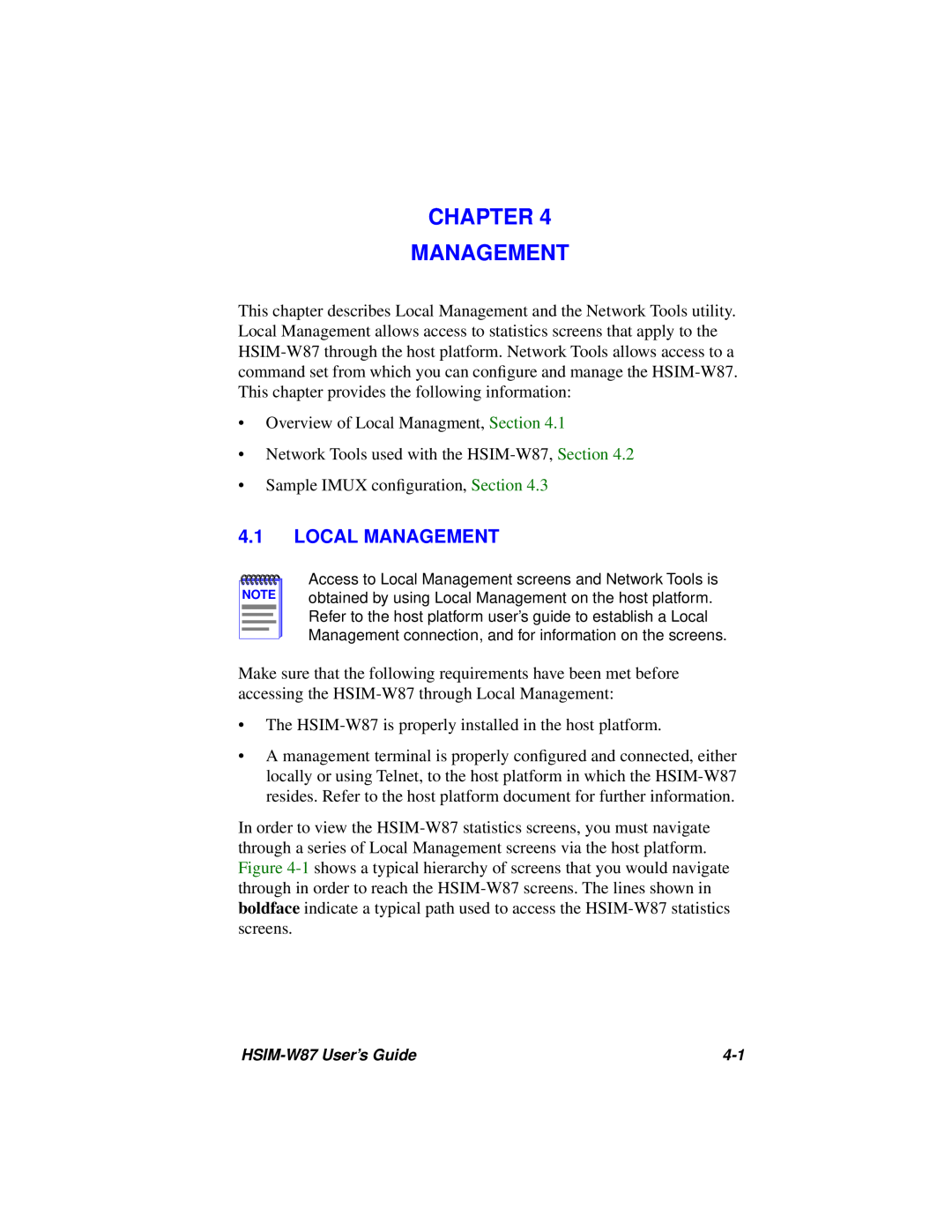Cabletron Systems HSIM-W87 manual Chapter Management, Local Management 