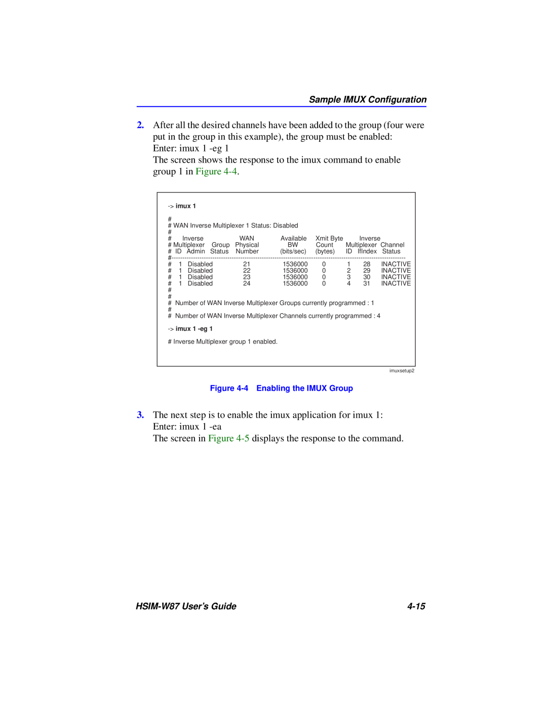 Cabletron Systems HSIM-W87 manual Enter imux 1 -eg 