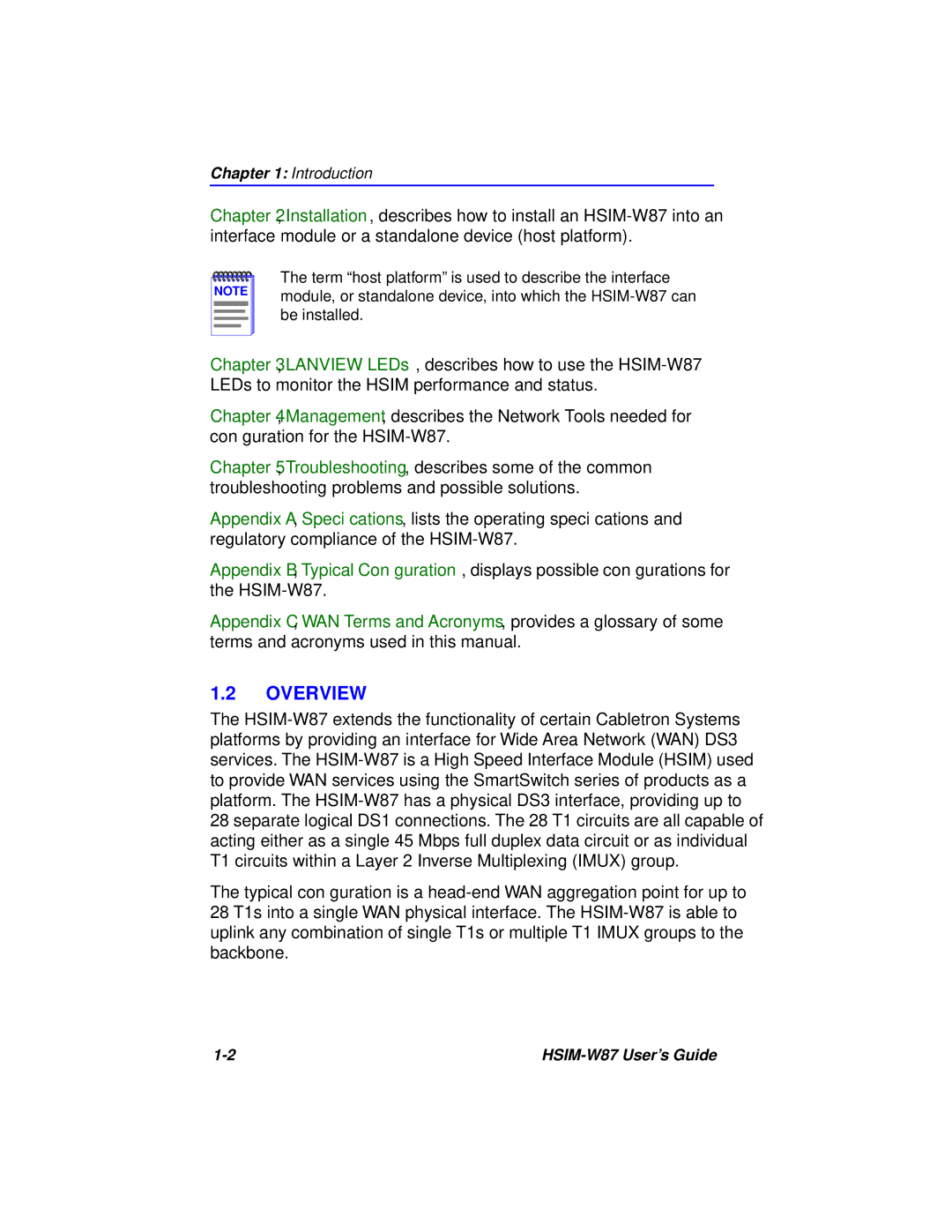 Cabletron Systems HSIM-W87 manual Overview 