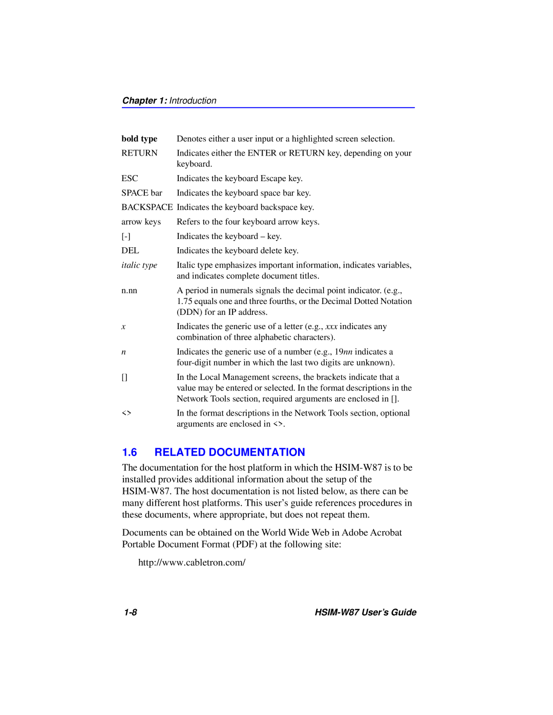 Cabletron Systems HSIM-W87 manual Related Documentation, Bold type 