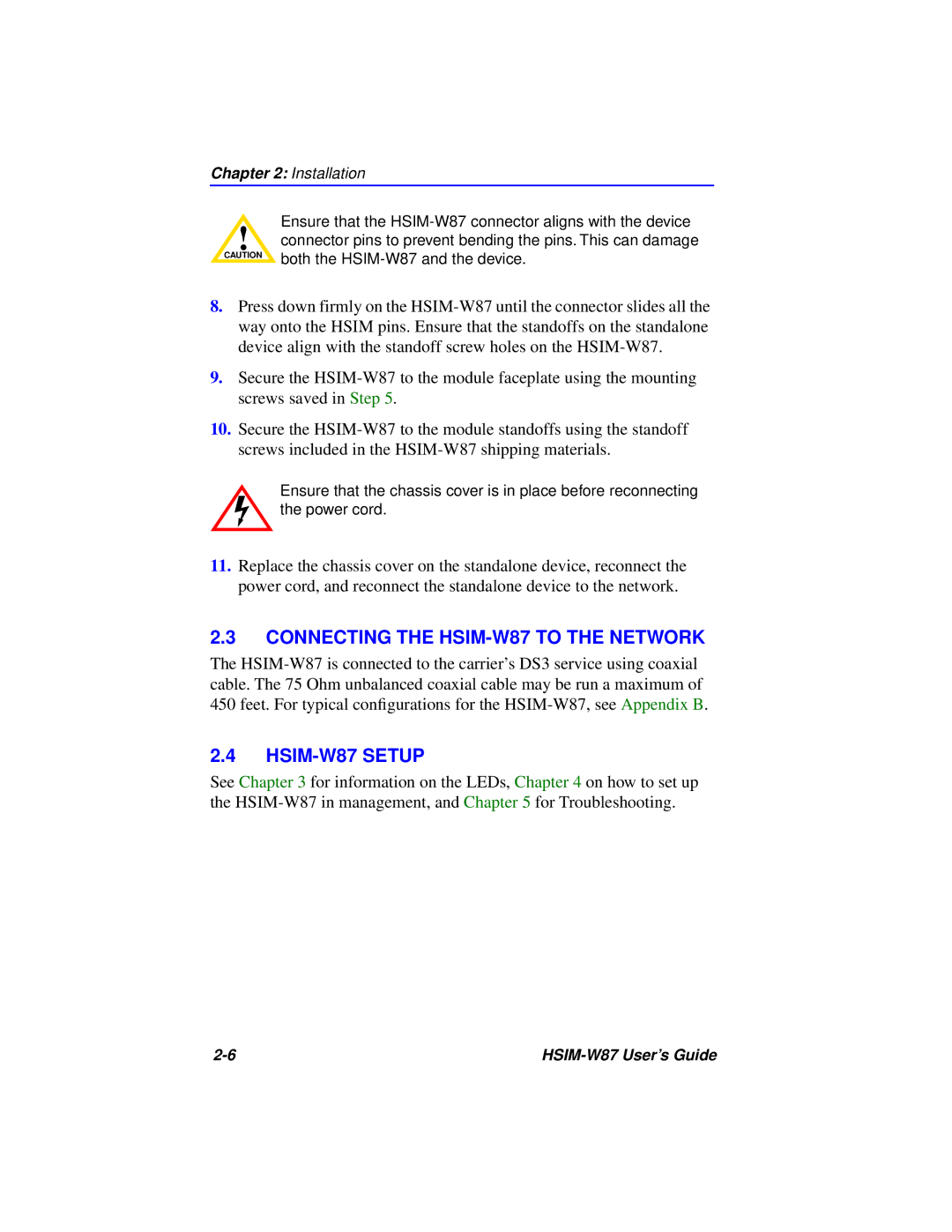 Cabletron Systems manual Connecting the HSIM-W87 to the Network, HSIM-W87 Setup 