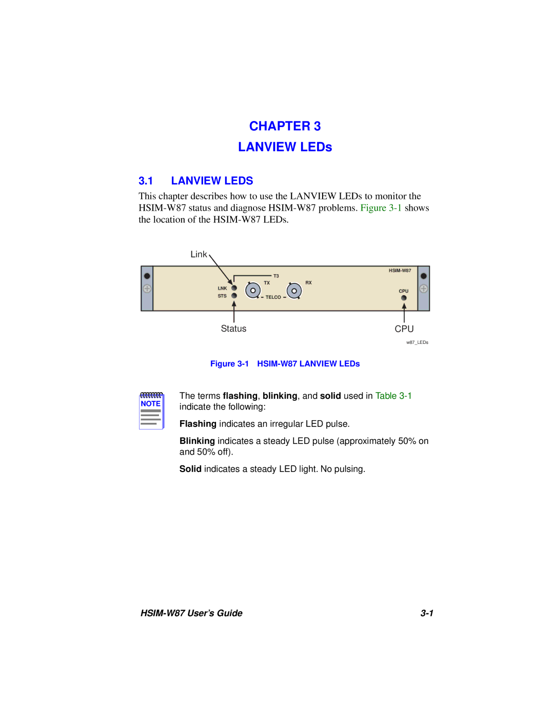 Cabletron Systems HSIM-W87 manual Chapter, Lanview Leds 