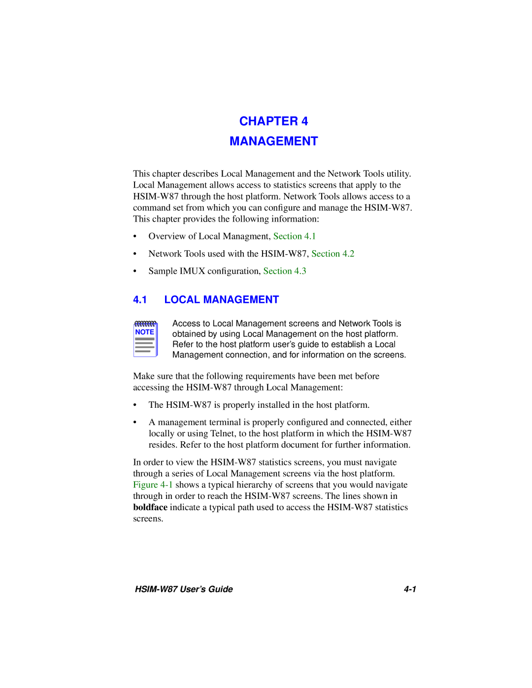 Cabletron Systems HSIM-W87 manual Chapter Management, Local Management 