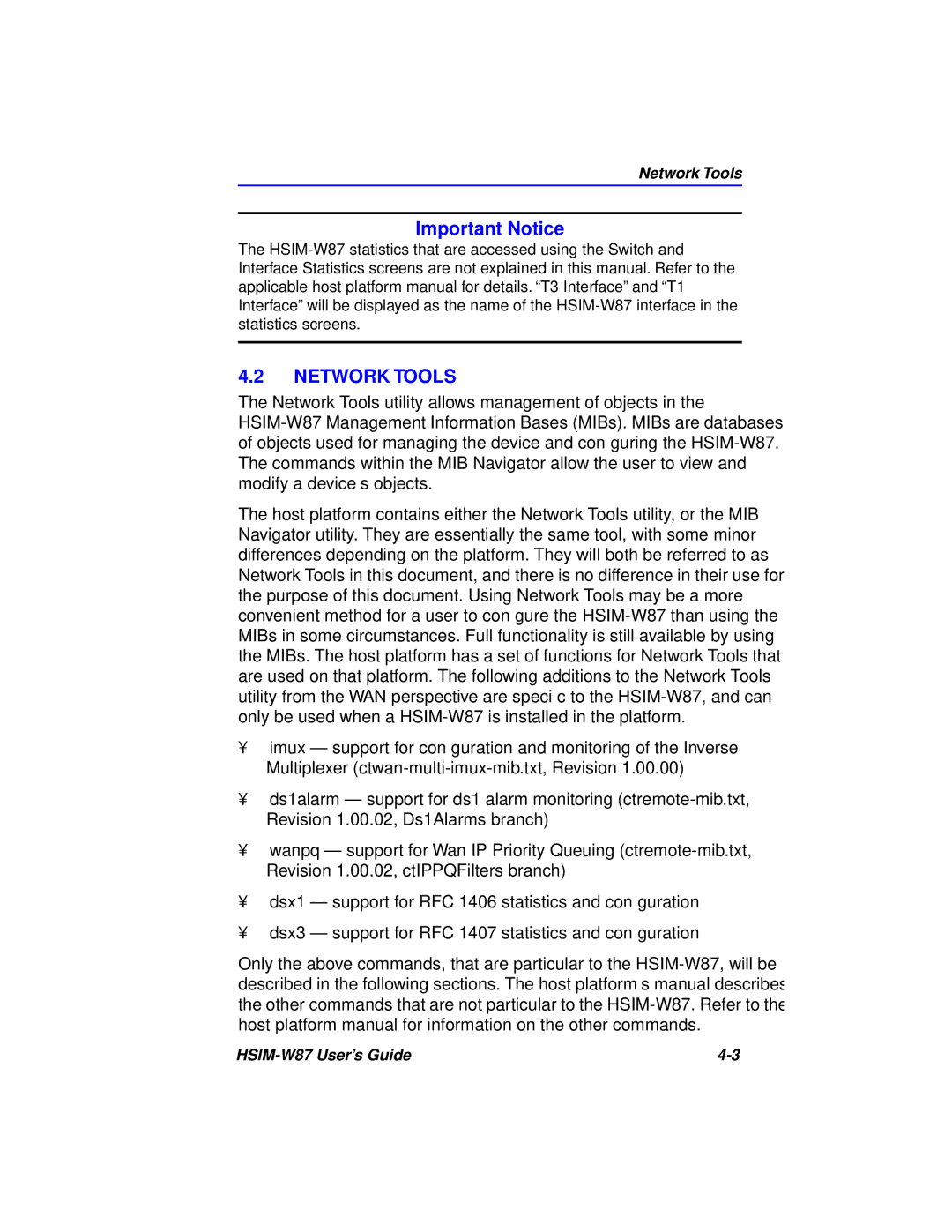 Cabletron Systems HSIM-W87 manual Important Notice, Network Tools 