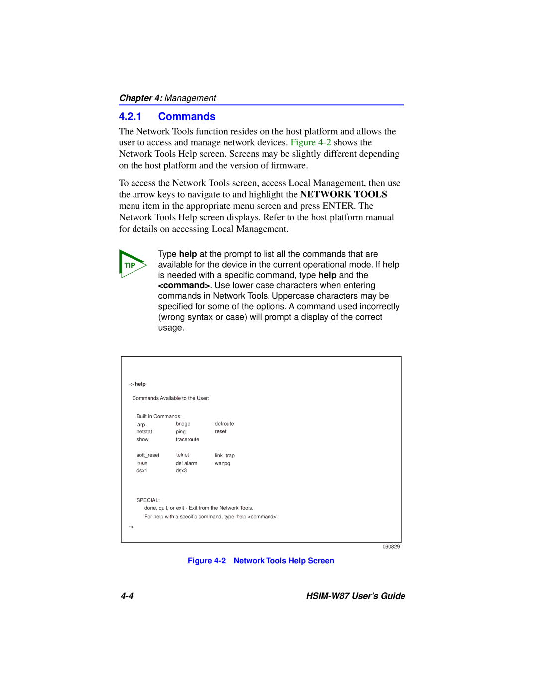 Cabletron Systems HSIM-W87 manual Commands, Help 