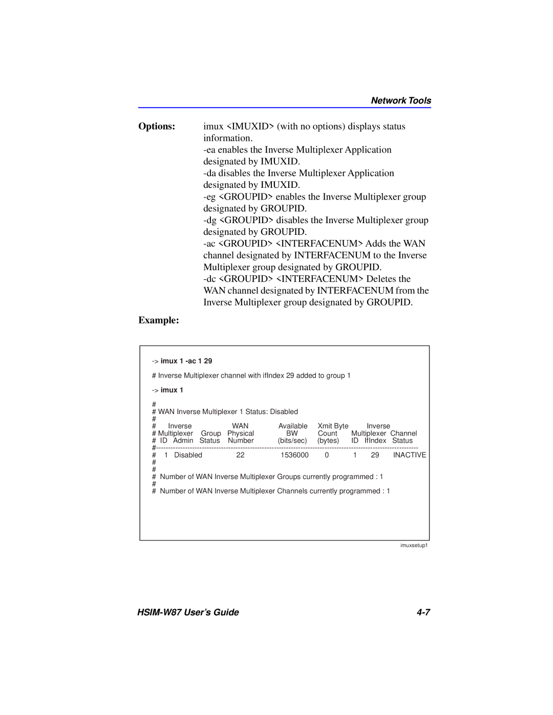 Cabletron Systems HSIM-W87 manual Example, Imux 1 -ac 1 