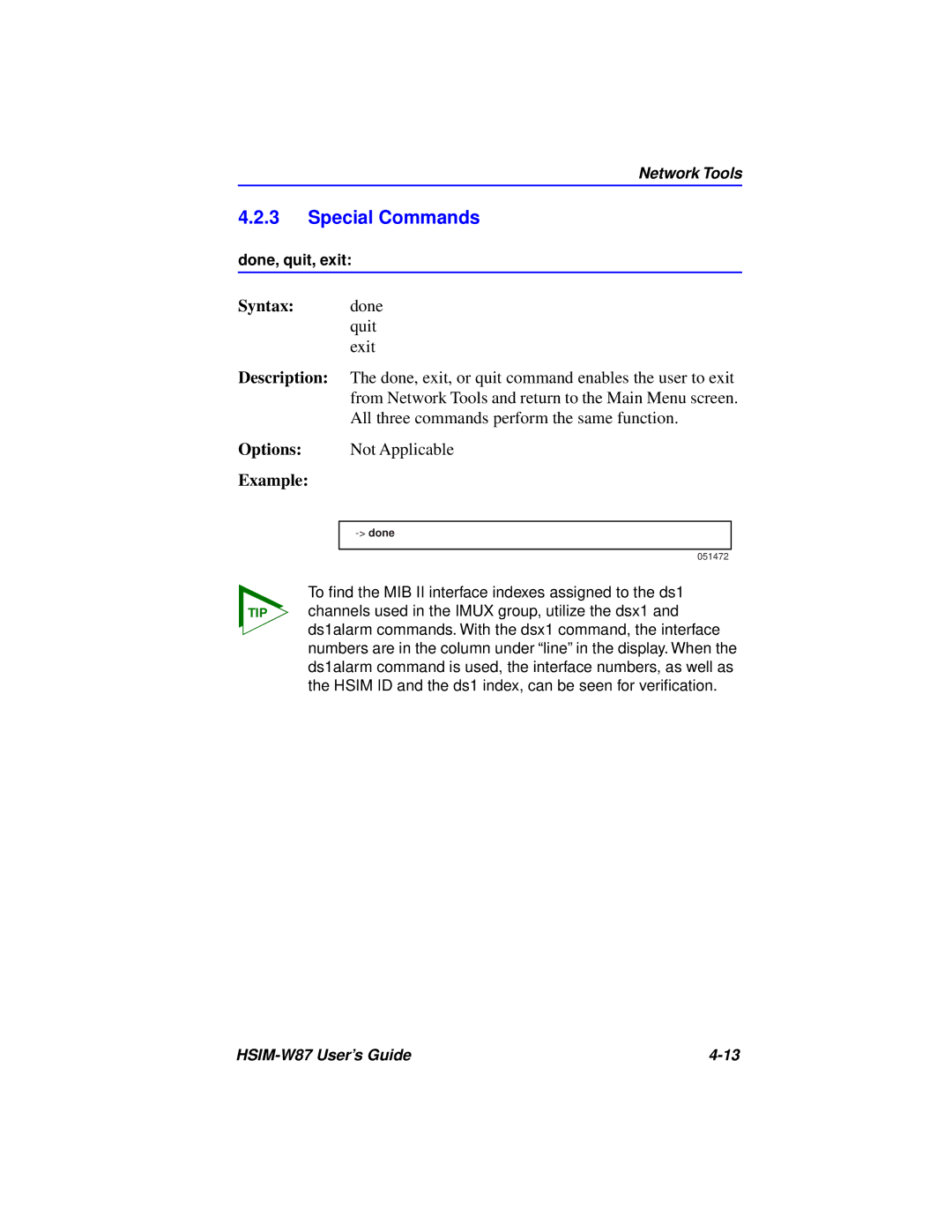 Cabletron Systems HSIM-W87 manual Special Commands, Syntax, Description, Options 