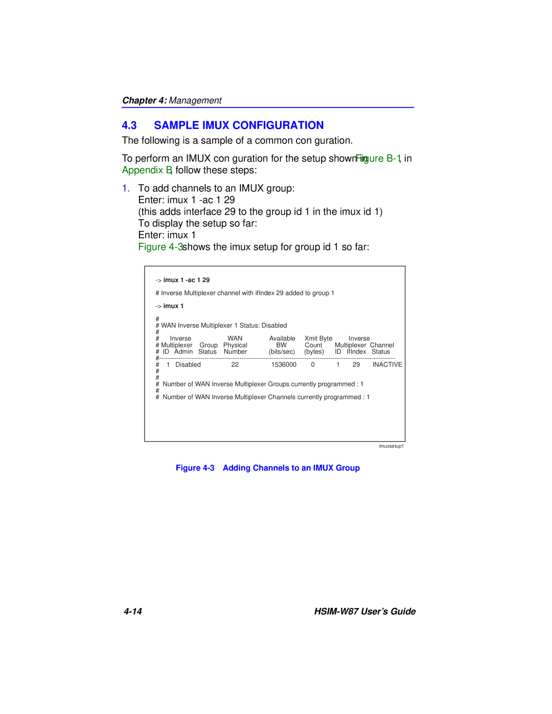 Cabletron Systems HSIM-W87 manual Sample Imux Configuration, Imux 1 -ac 1 