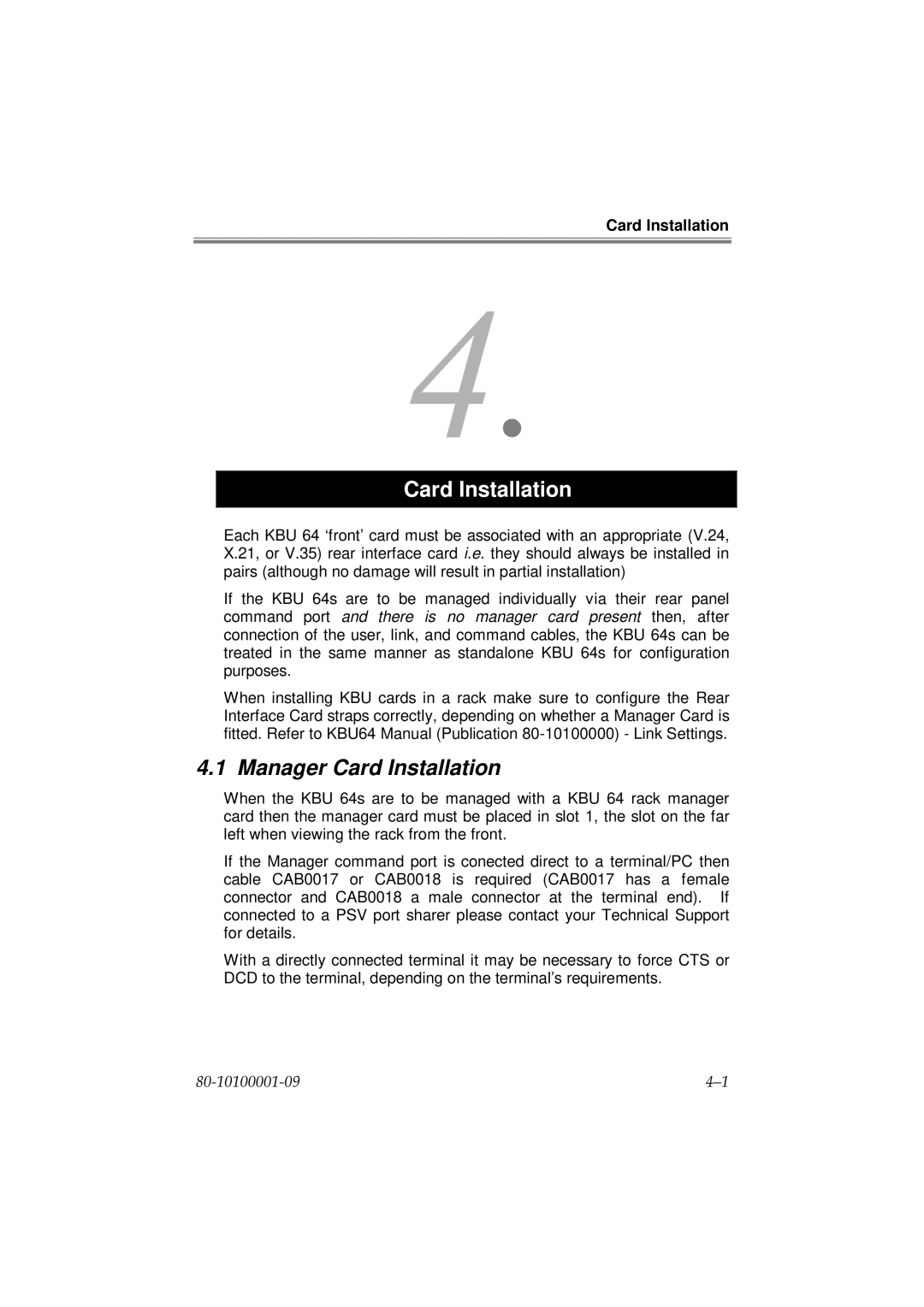 Cabletron Systems KBU64 Rackmount user manual Manager Card Installation 