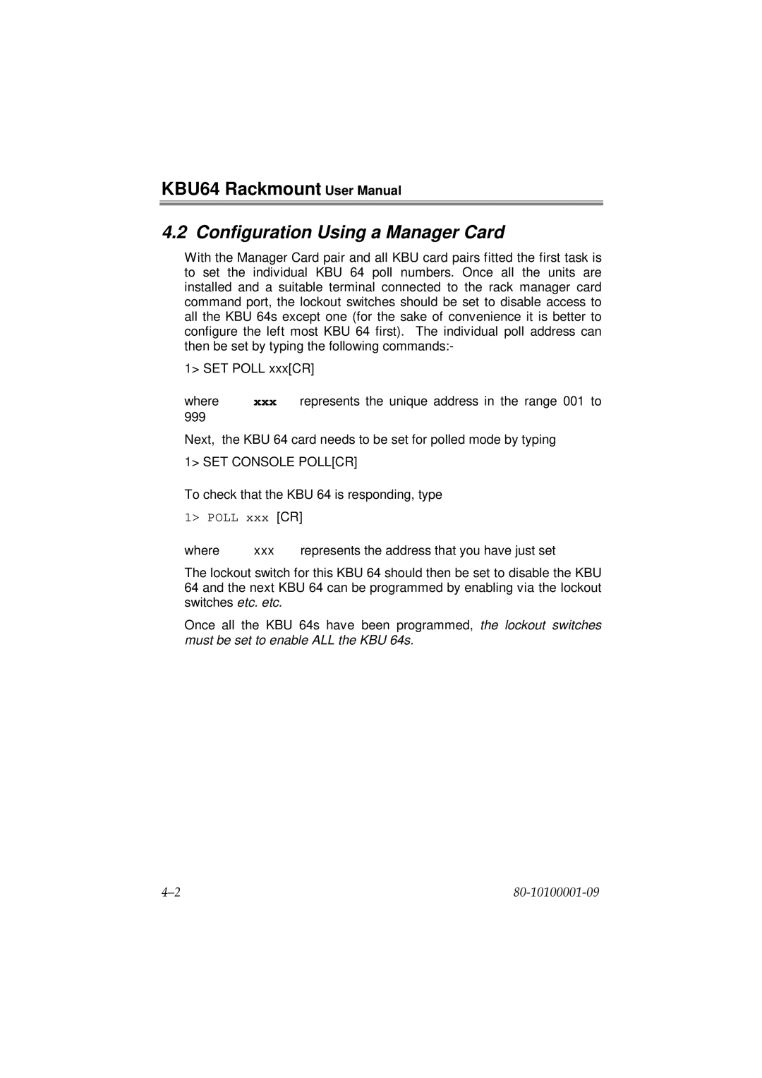 Cabletron Systems KBU64 Rackmount user manual Configuration Using a Manager Card, Xxx 