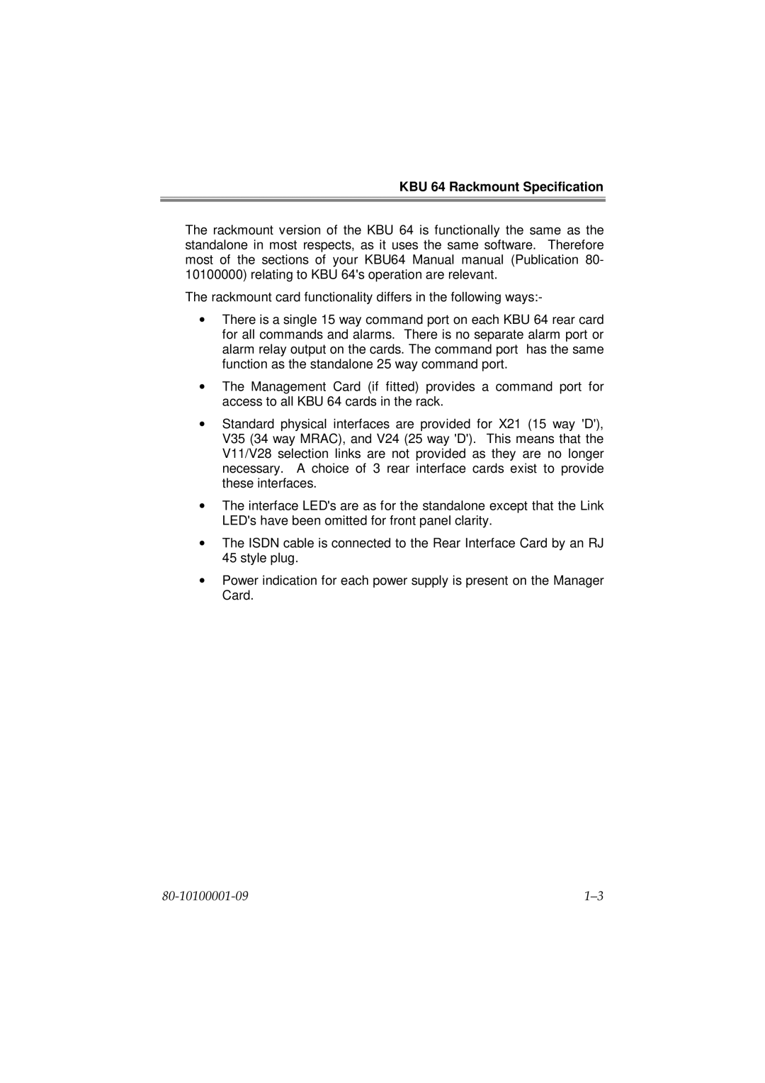 Cabletron Systems KBU64 Rackmount user manual KBU 64 Rackmount Specification 