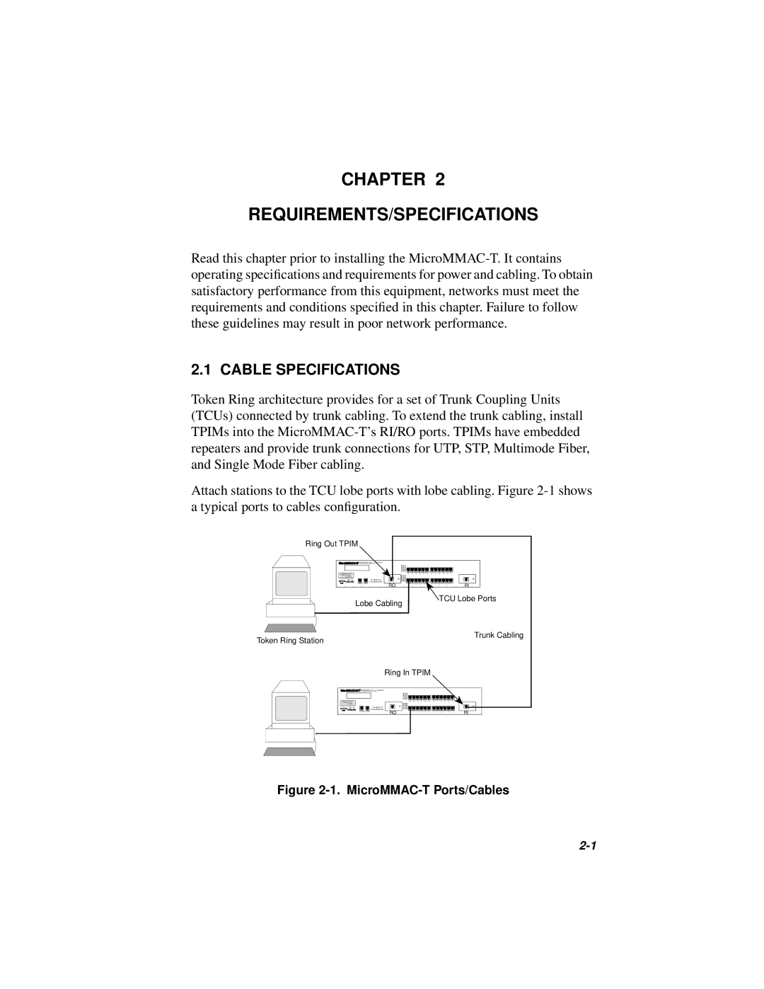 Cabletron Systems 42T, MICROMMAC-22T manual Cable Specifications, MicroMMAC-T Ports/Cables 