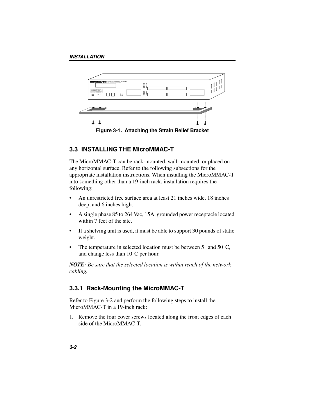 Cabletron Systems MICROMMAC-22T, 42T manual Installing the MicroMMAC-T, Rack-Mounting the MicroMMAC-T 