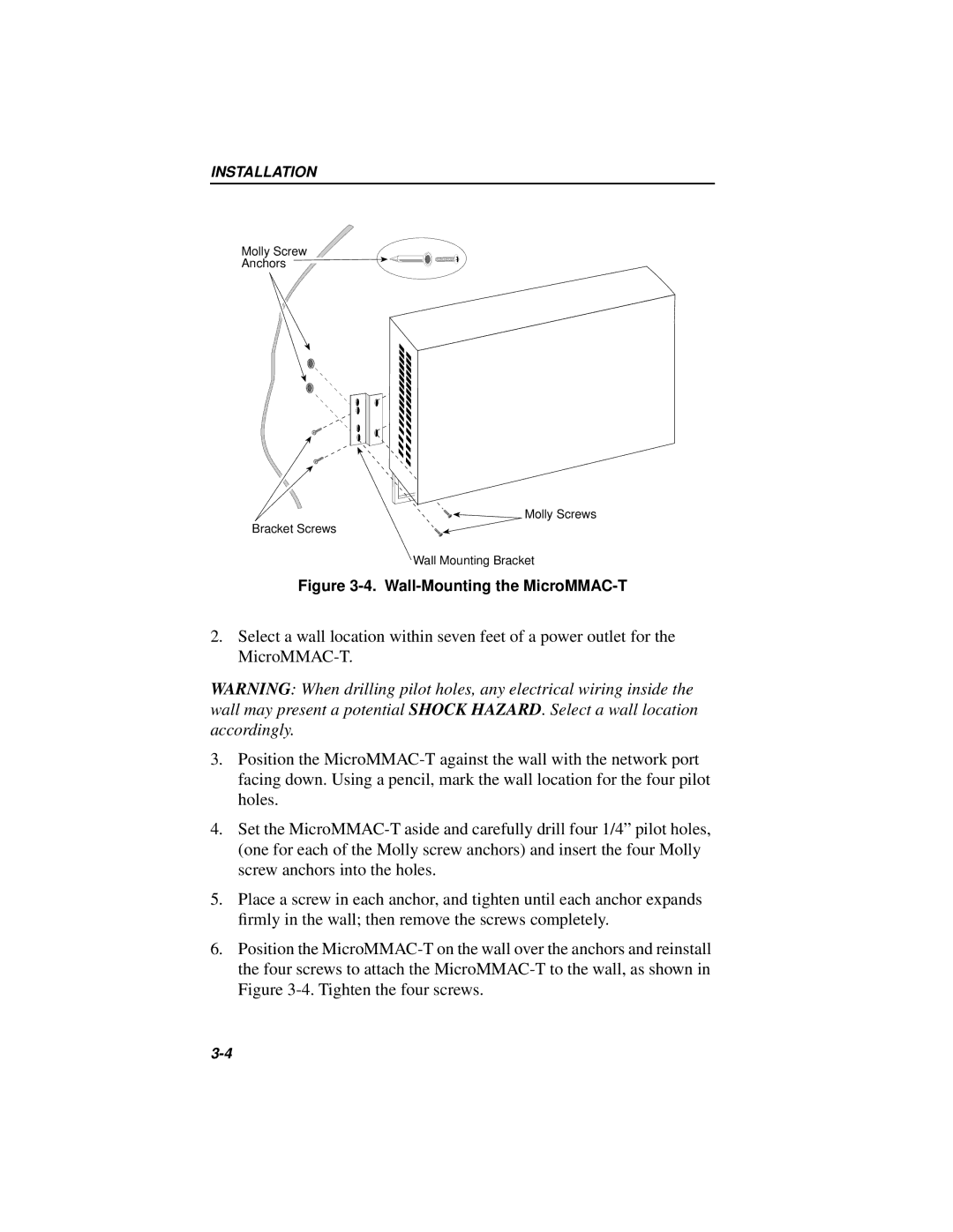 Cabletron Systems MICROMMAC-22T, 42T manual Wall-Mounting the MicroMMAC-T 