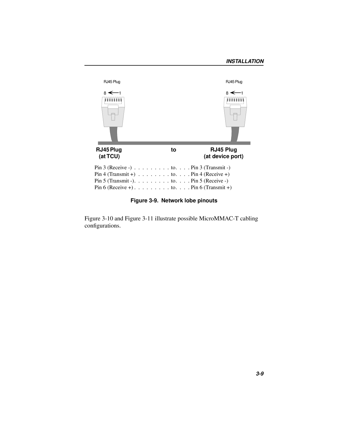 Cabletron Systems 42T, MICROMMAC-22T manual RJ45 Plug, At TCU At device port 