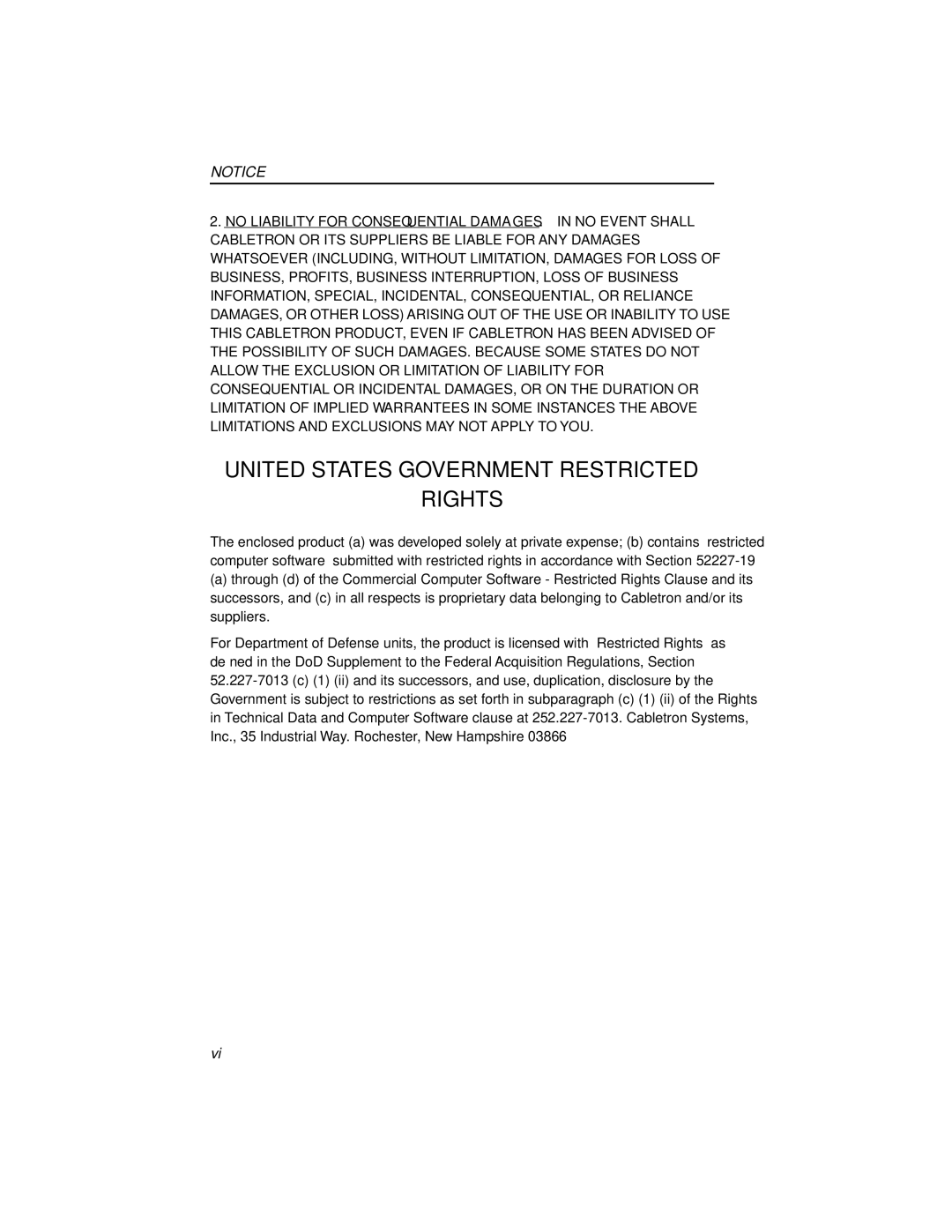 Cabletron Systems 42T, MICROMMAC-22T manual United States Government Restricted Rights 