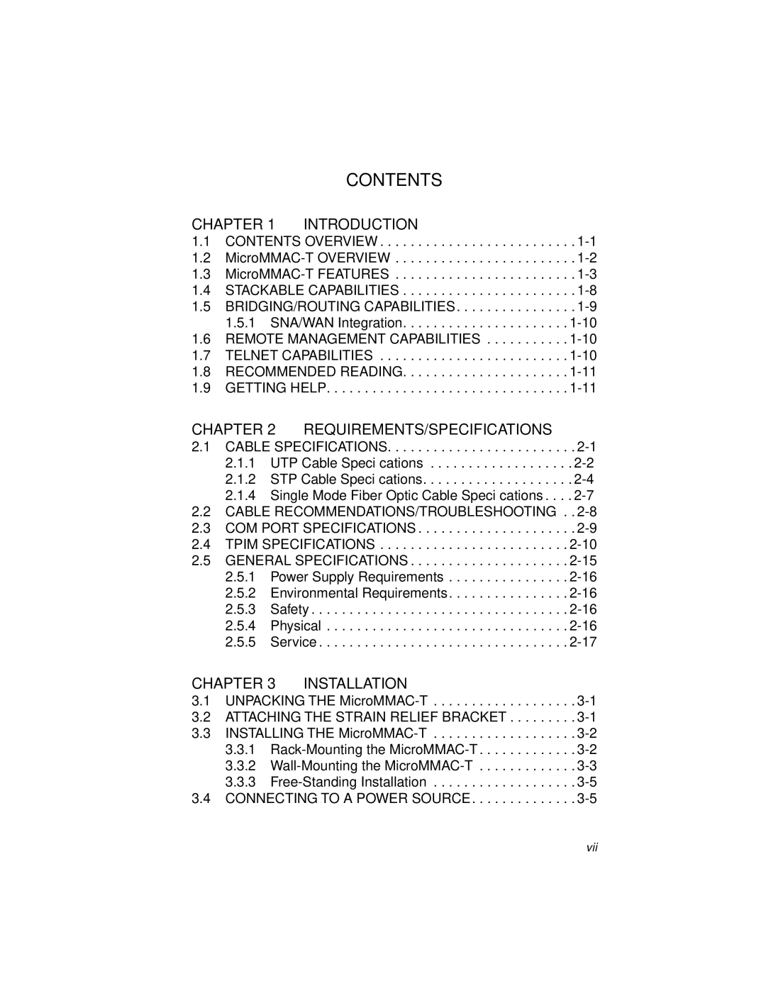 Cabletron Systems MICROMMAC-22T, 42T manual Contents 