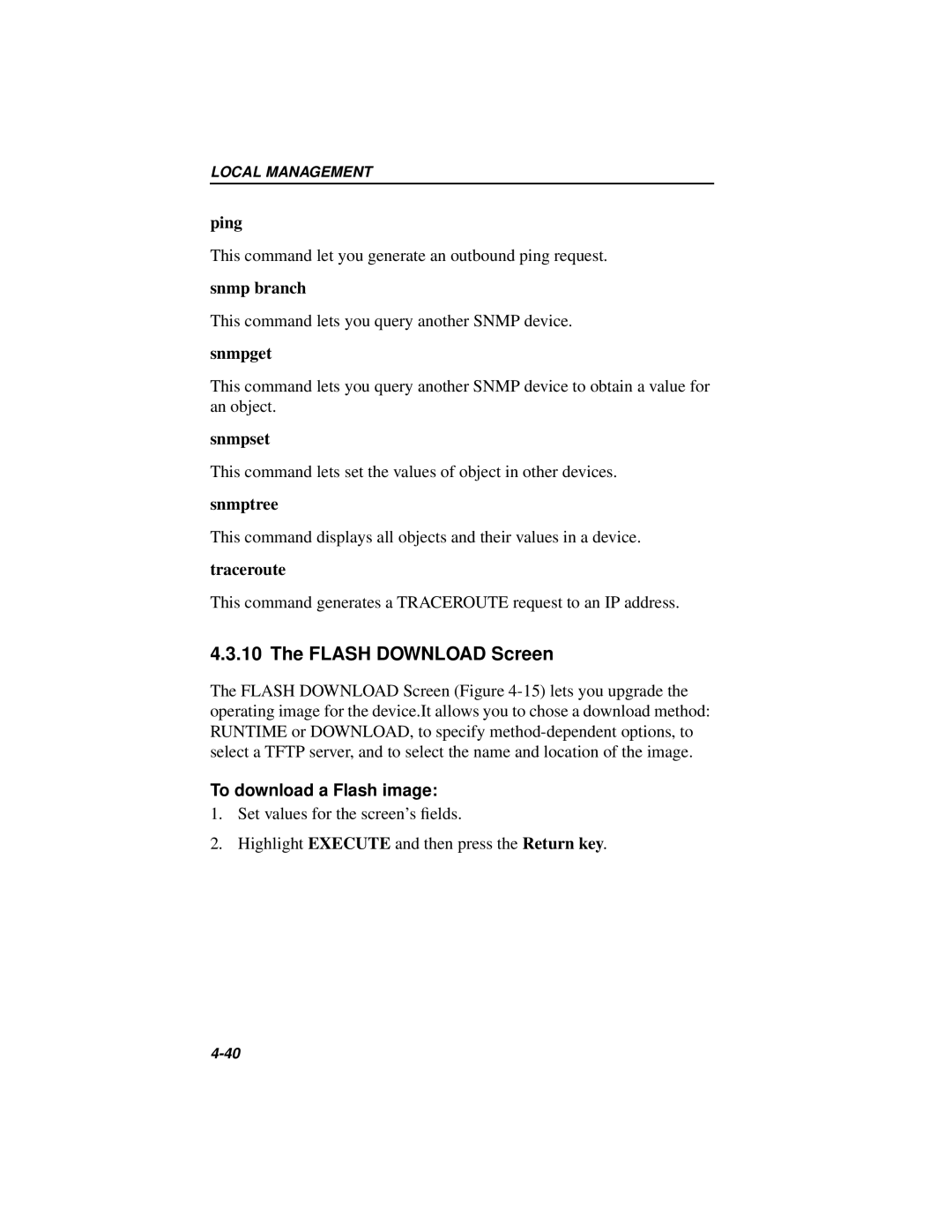 Cabletron Systems MICROMMAC-22T, 42T manual Flash Download Screen, To download a Flash image 