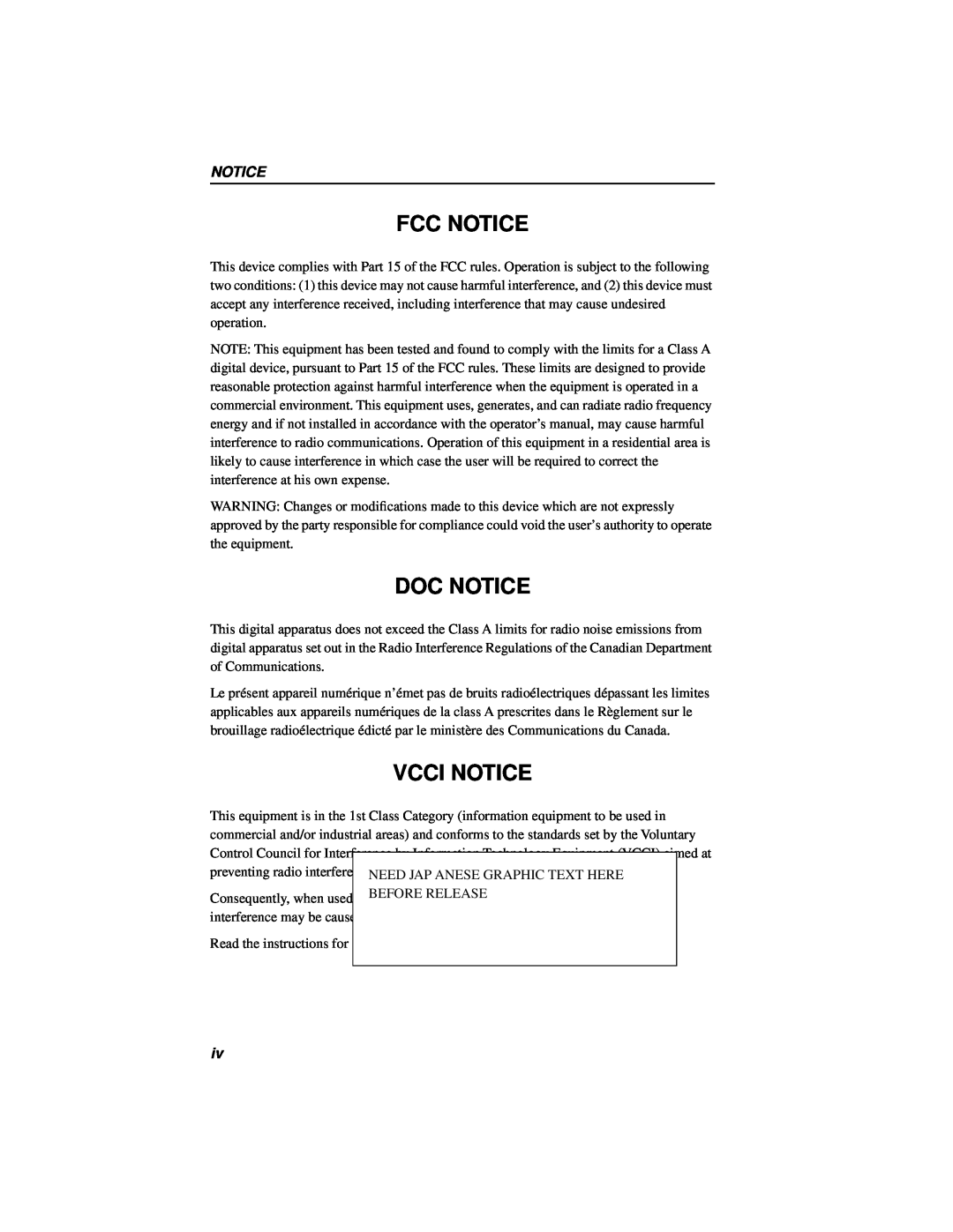 Cabletron Systems MICROMMAC-22T, 42T manual Fcc Notice, Doc Notice, Vcci Notice 