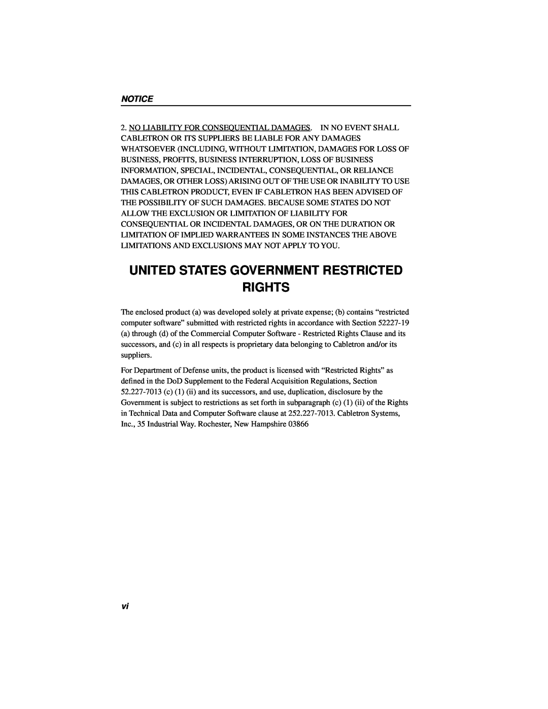 Cabletron Systems 42T, MICROMMAC-22T manual United States Government Restricted Rights 