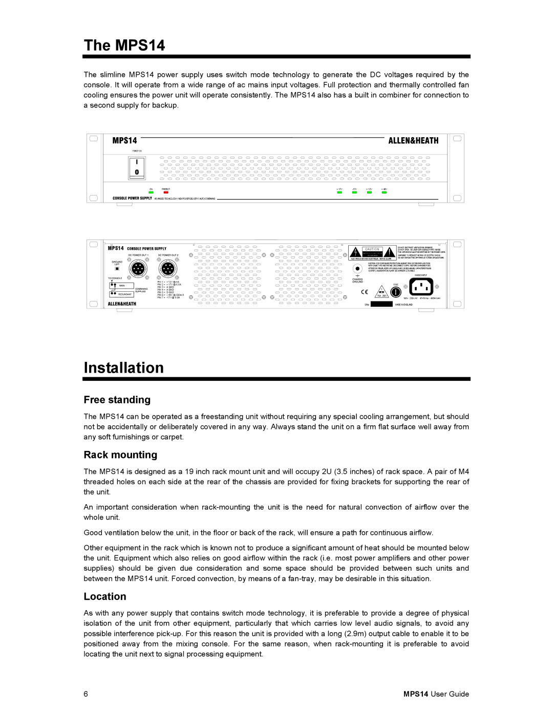 Cabletron Systems MPS14 manual Installation, Free standing, Rack mounting, Location 