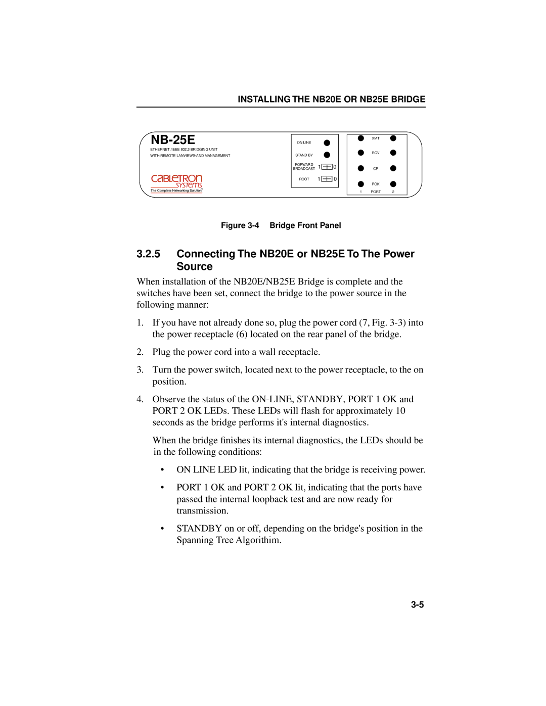 Cabletron Systems NB25 E user manual NB-25E, Connecting The NB20E or NB25E To The Power Source 