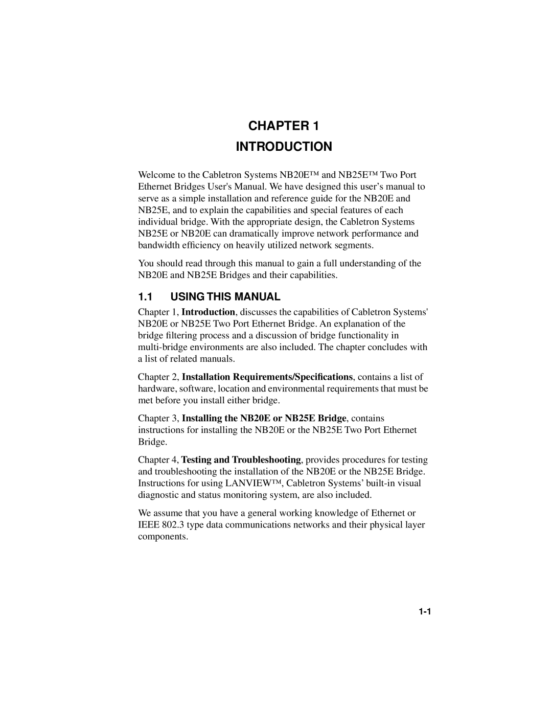 Cabletron Systems NB25 E, NB20E user manual Chapter Introduction, Using this Manual 