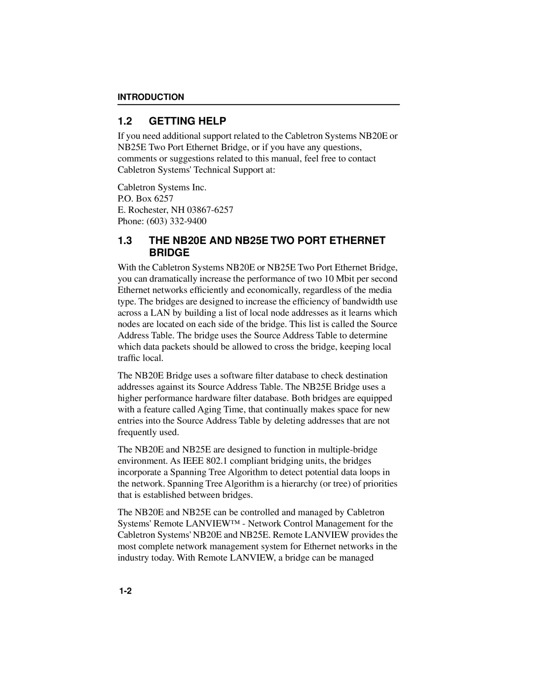 Cabletron Systems NB25 E user manual Getting Help, NB20E and NB25E TWO Port Ethernet Bridge 