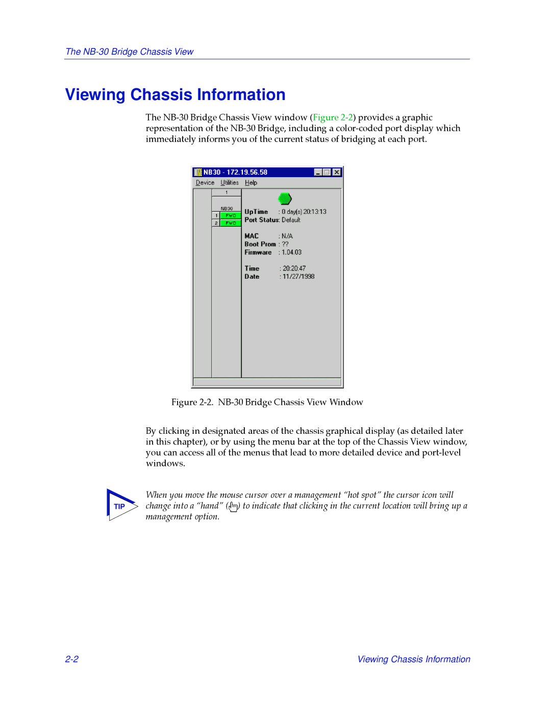 Cabletron Systems NB30 manual Viewing Chassis Information 