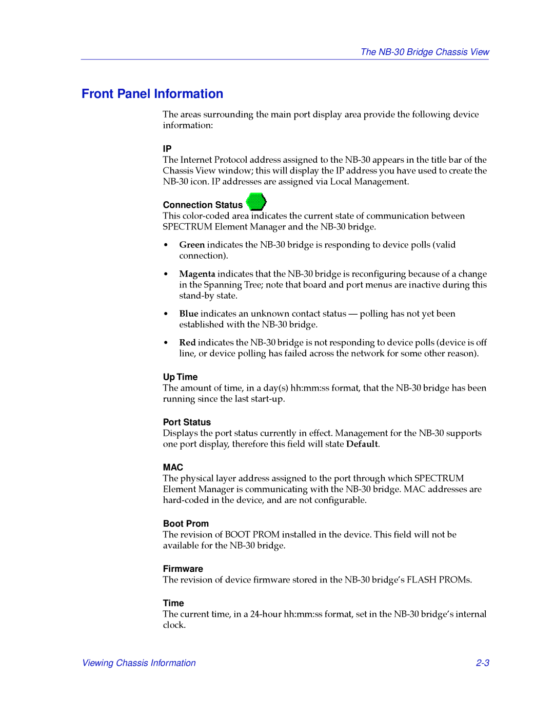 Cabletron Systems NB30 manual Front Panel Information 