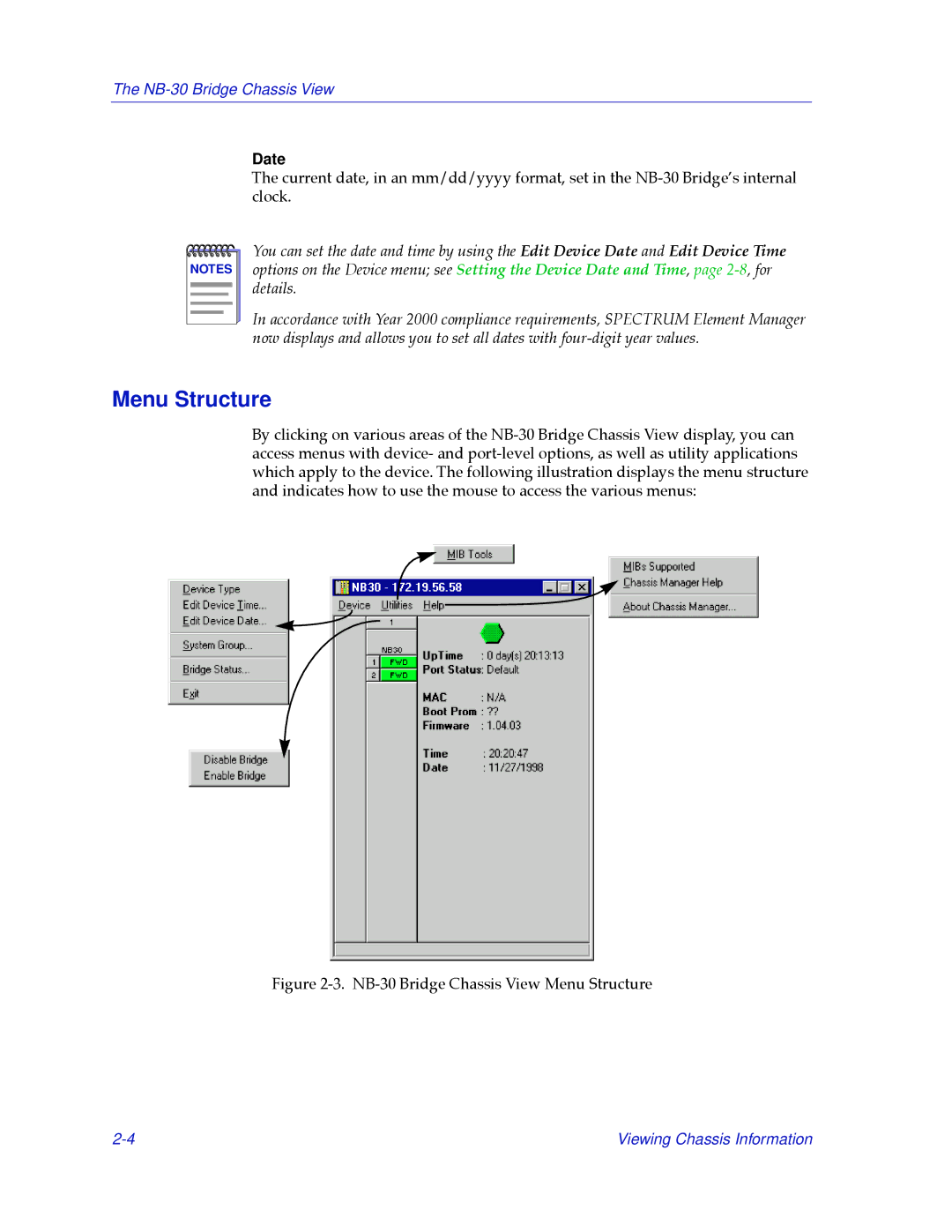 Cabletron Systems NB30 manual Menu Structure, Date 