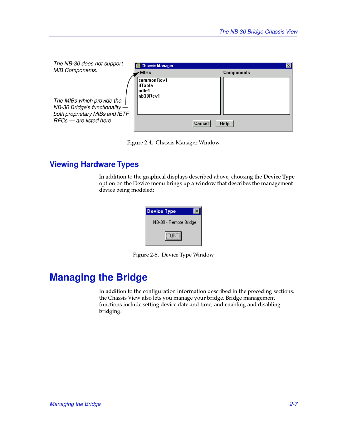 Cabletron Systems NB30 manual Managing the Bridge, Viewing Hardware Types 