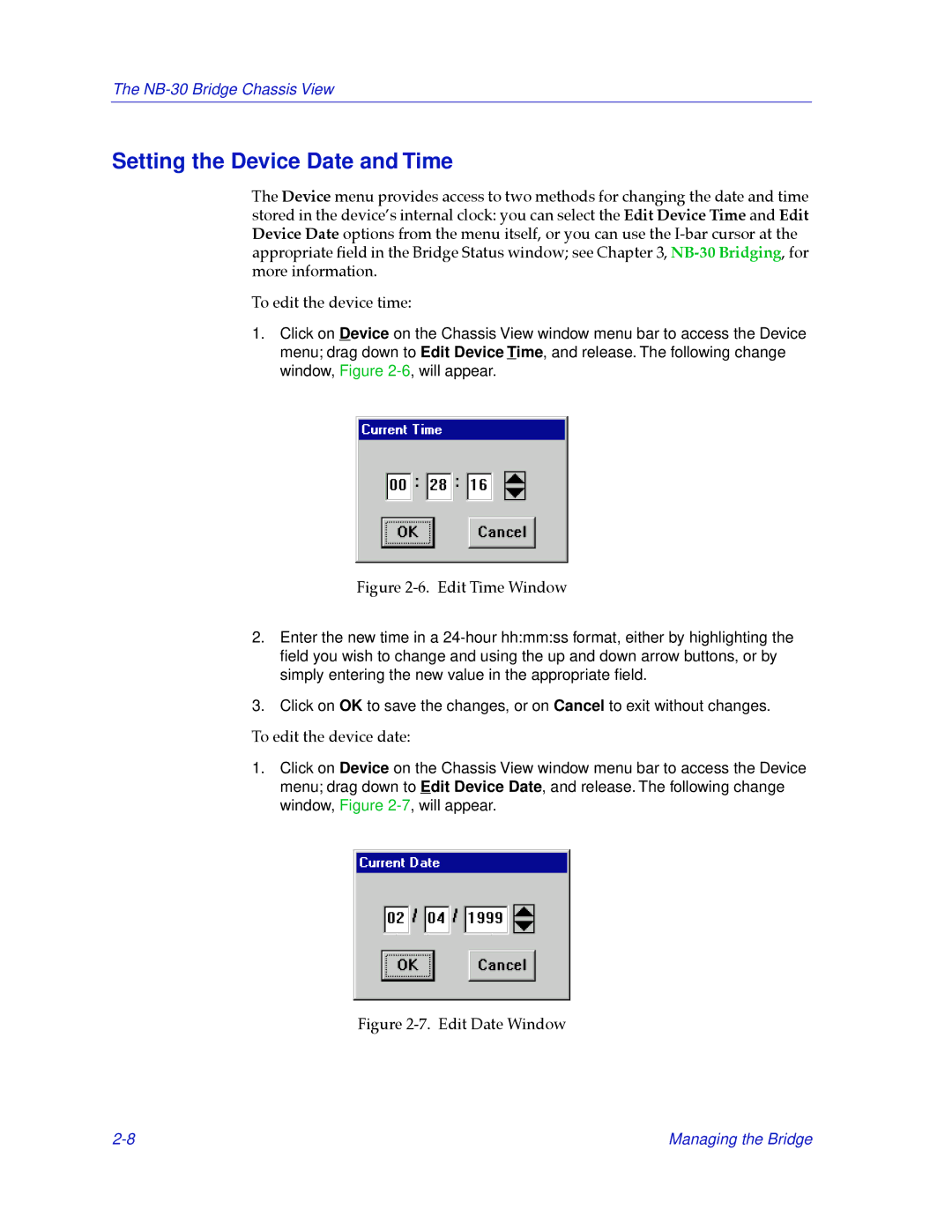 Cabletron Systems NB30 manual Setting the Device Date and Time, Edit Date Window 