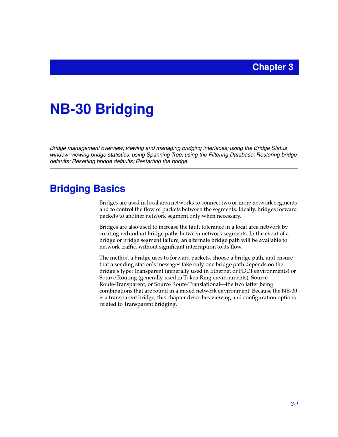 Cabletron Systems NB30 manual NB-30 Bridging, Bridging Basics 