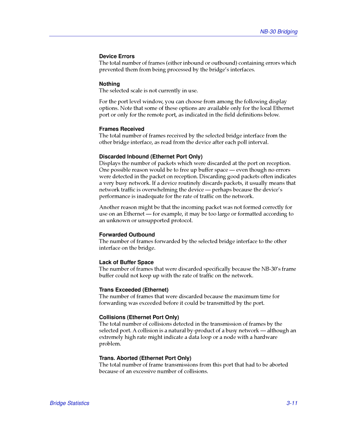 Cabletron Systems NB30 manual Device Errors, Nothing, Discarded Inbound Ethernet Port Only, Forwarded Outbound 