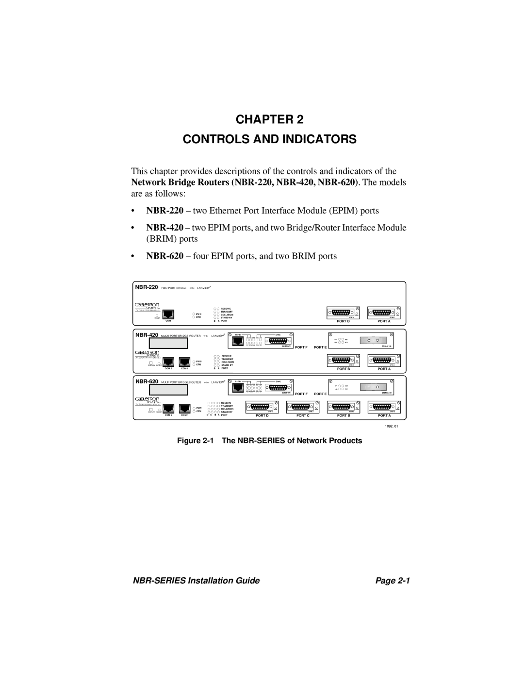 Cabletron Systems NBR-220, NBR-420, NBR-620 manual Chapter Controls and Indicators, NBR-SERIES of Network Products 