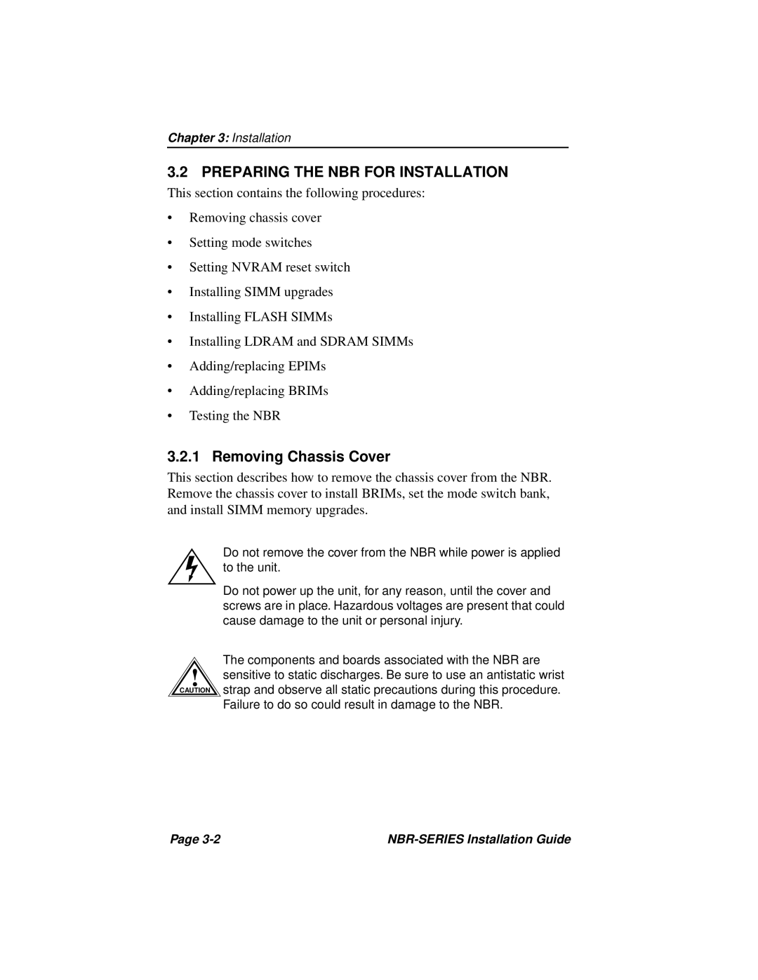 Cabletron Systems NBR-220, NBR-420, NBR-620 manual Preparing the NBR for Installation, Removing Chassis Cover 