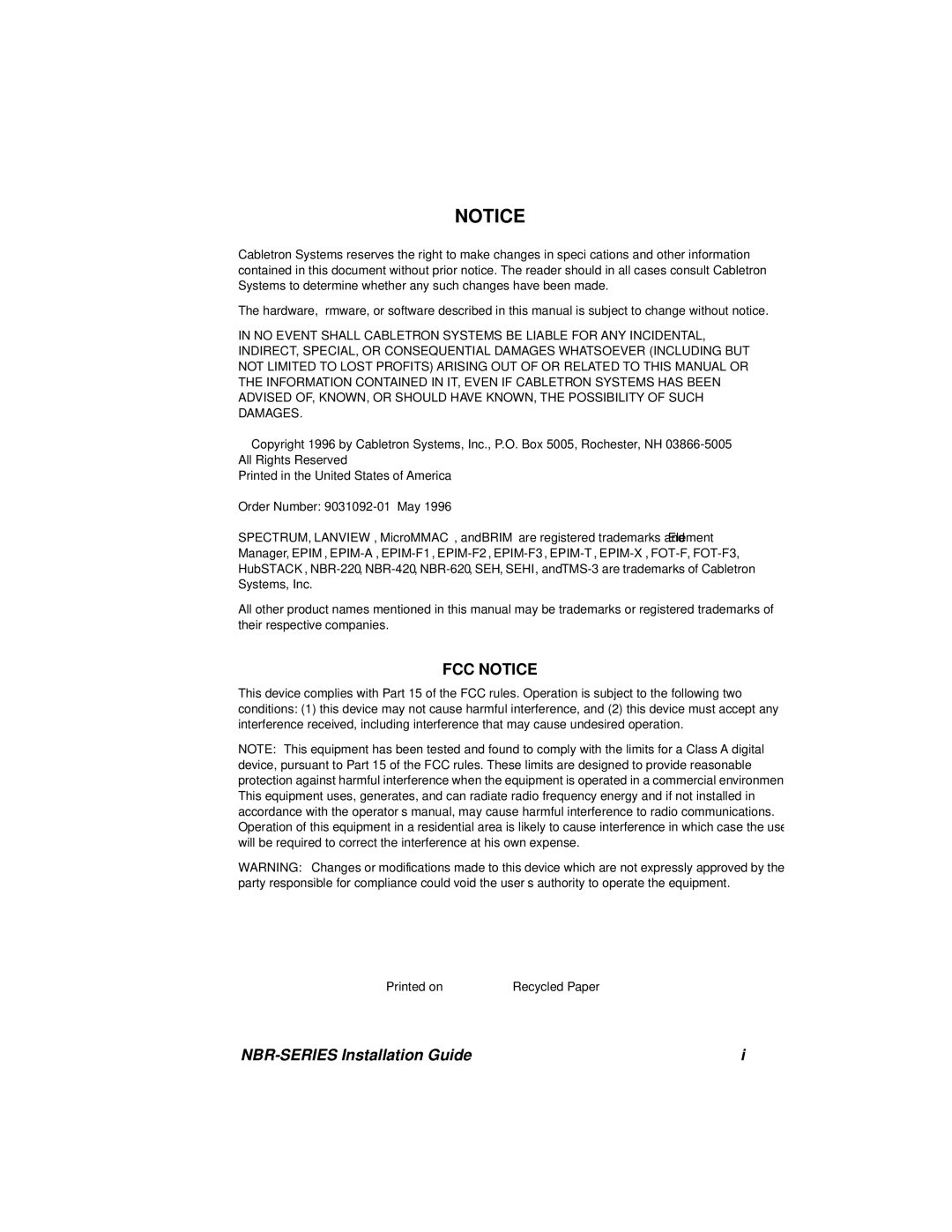 Cabletron Systems NBR-620, NBR-420, NBR-220 manual NBR-SERIES Installation Guide 