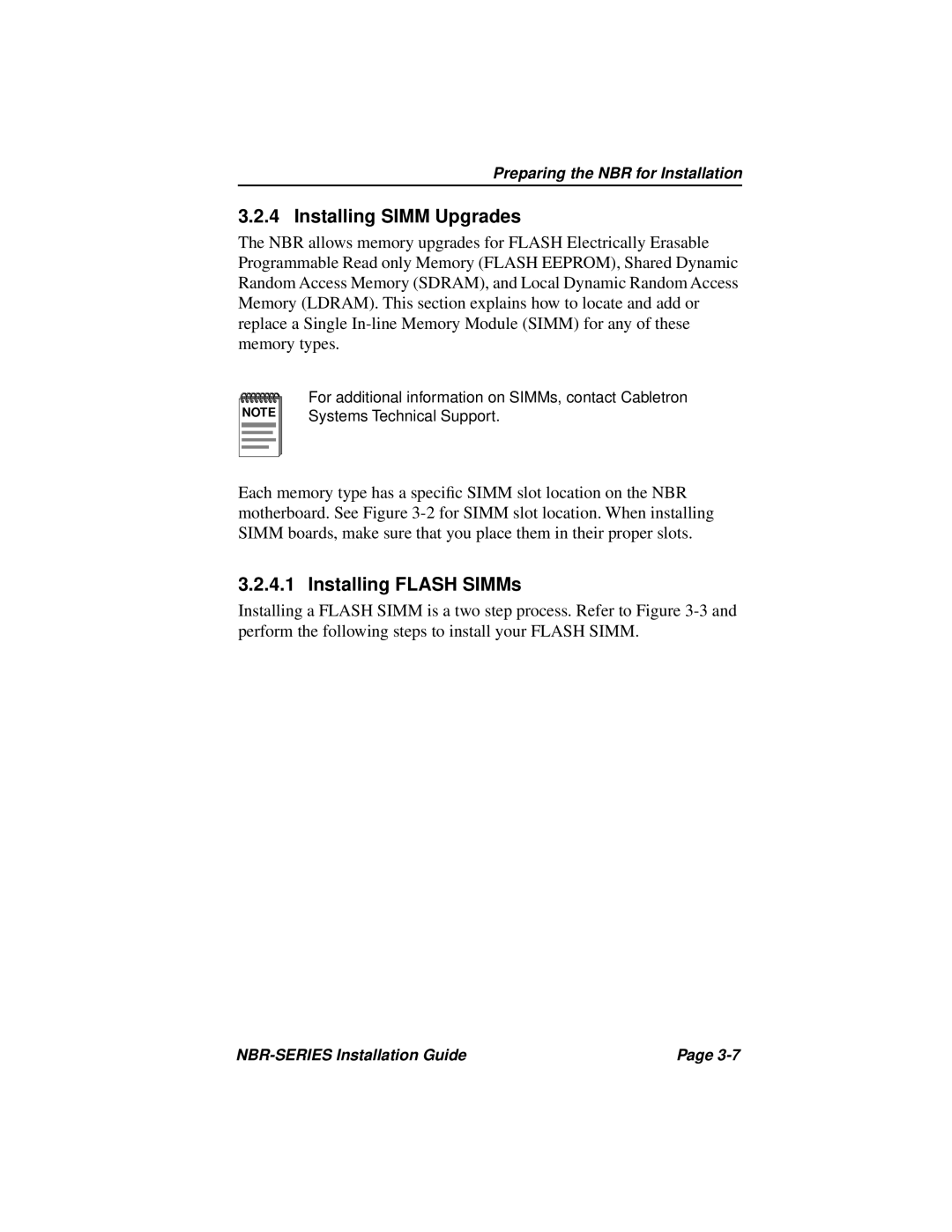 Cabletron Systems NBR-420, NBR-220, NBR-620 manual Installing Simm Upgrades, Installing Flash SIMMs 