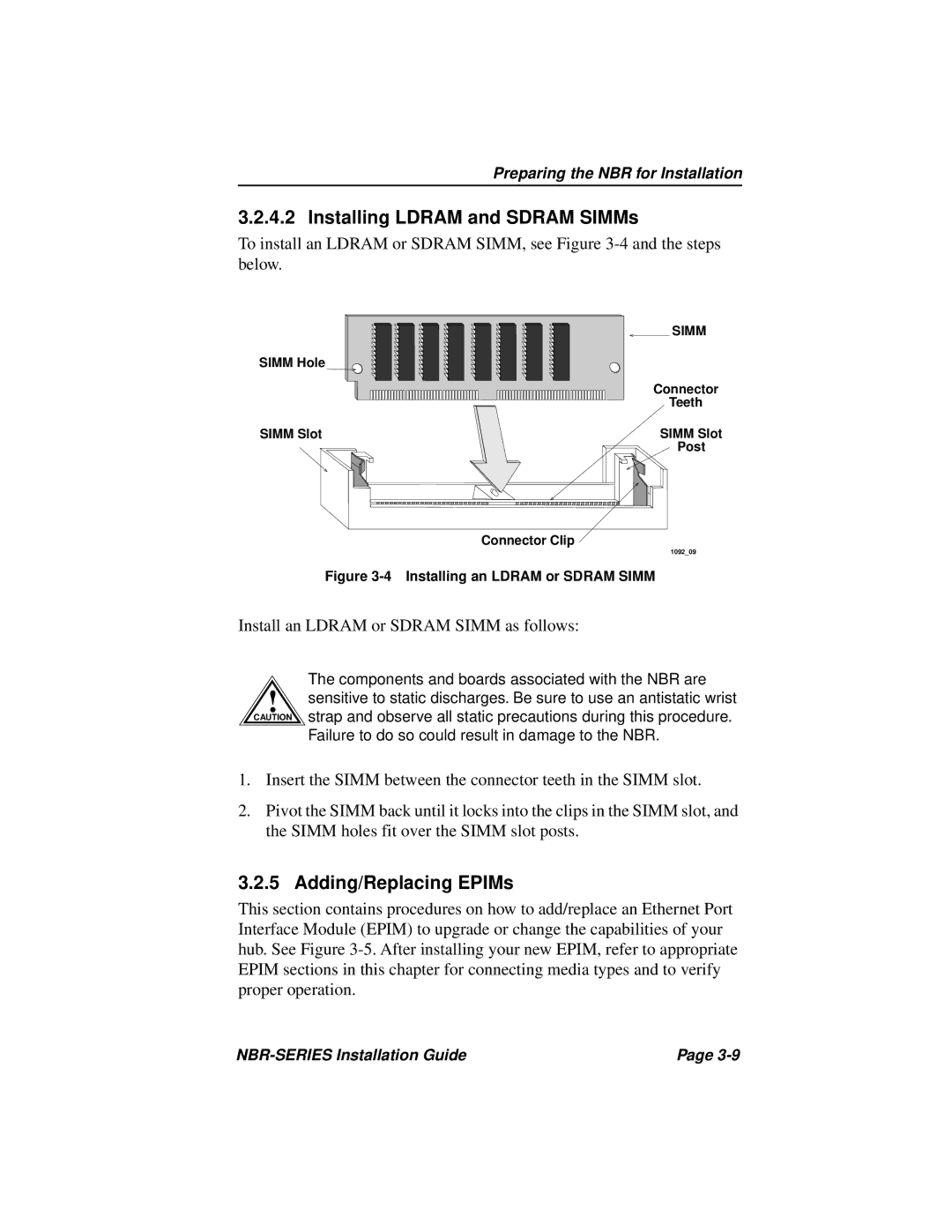 Cabletron Systems NBR-620, NBR-420, NBR-220 manual Installing Ldram and Sdram SIMMs, Adding/Replacing EPIMs 