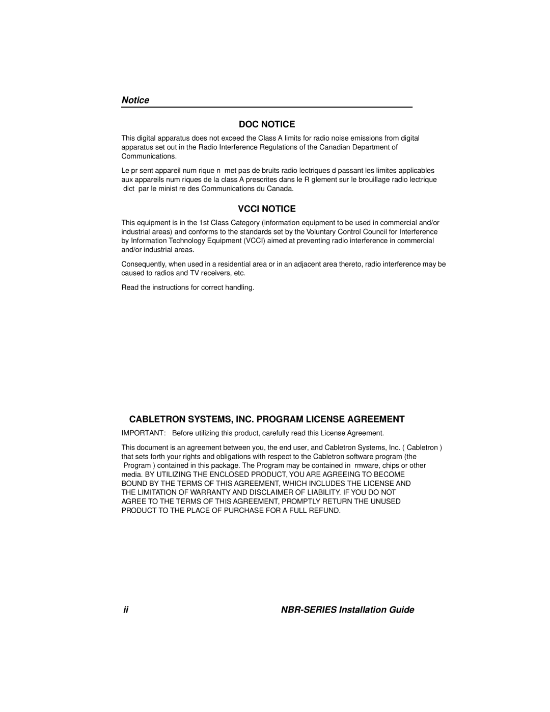 Cabletron Systems NBR-420, NBR-220, NBR-620 manual DOC Notice 