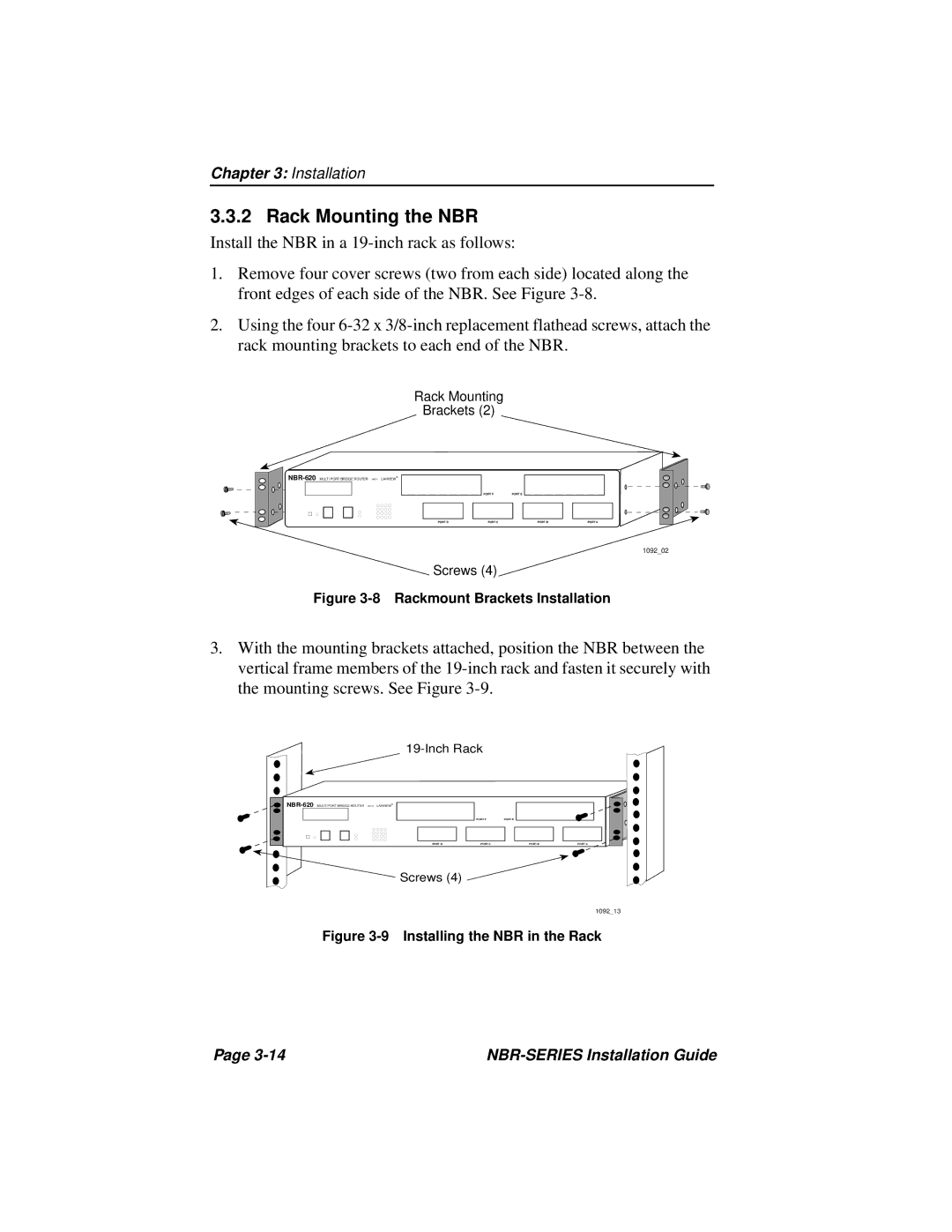 Cabletron Systems NBR-220, NBR-420, NBR-620 manual Rack Mounting the NBR, Rack Mounting Brackets 