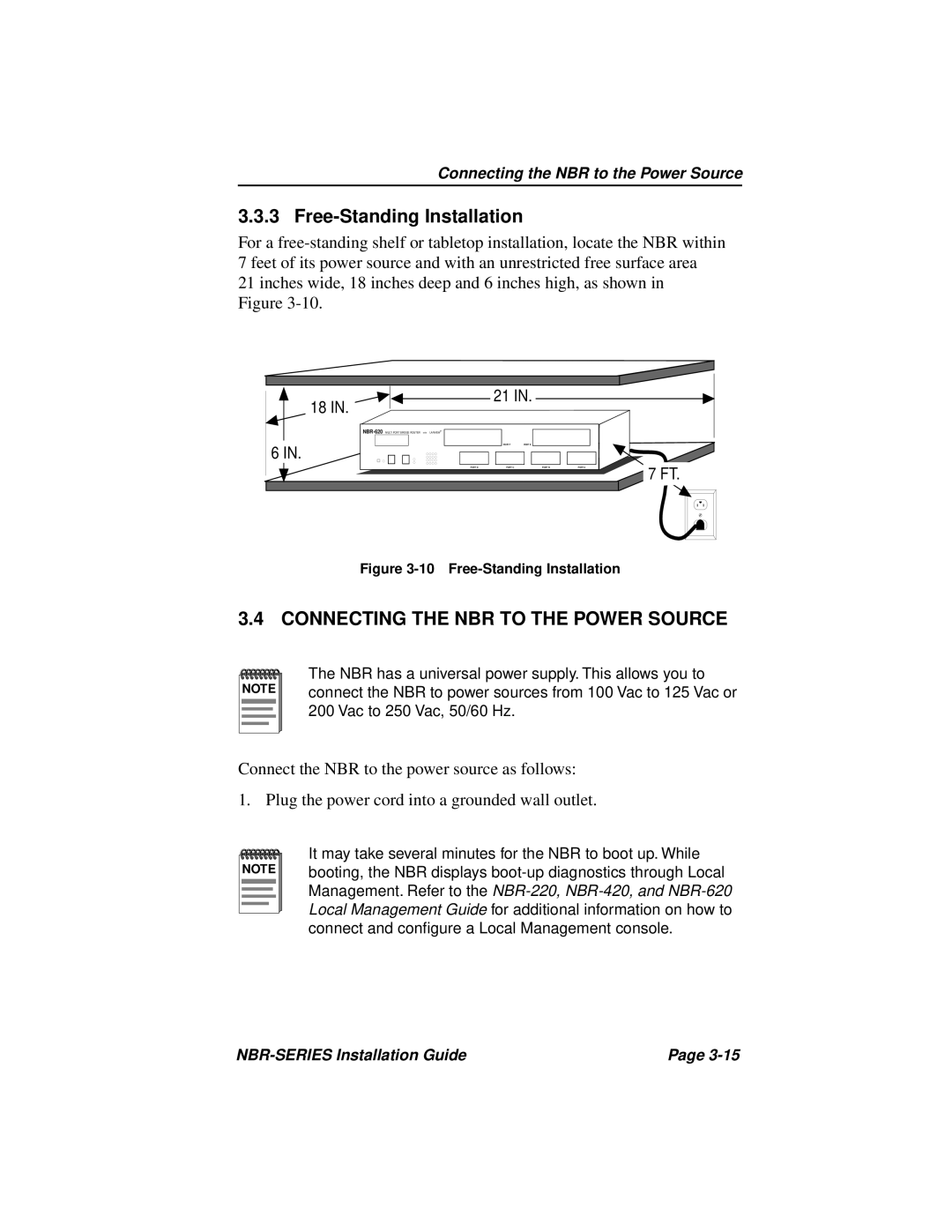 Cabletron Systems NBR-620, NBR-420, NBR-220 manual Free-Standing Installation, Connecting the NBR to the Power Source 