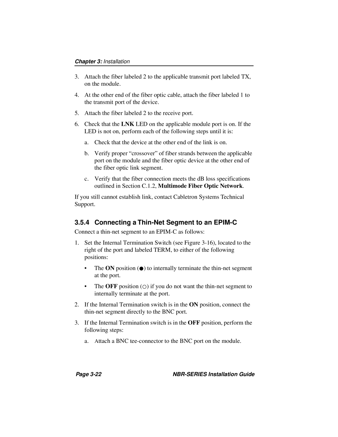 Cabletron Systems NBR-420, NBR-220, NBR-620 manual Connecting a Thin-Net Segment to an EPIM-C 